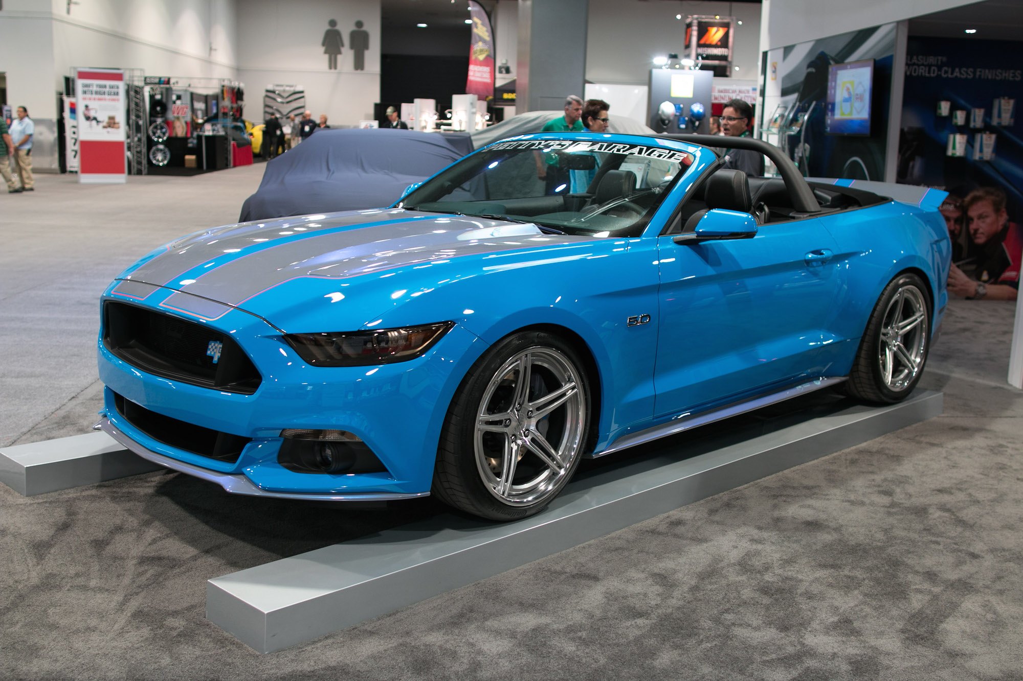 Blue Convertible Ford Mustang with Aftermarket Body Kit - Photo by Forgeline Motorsports