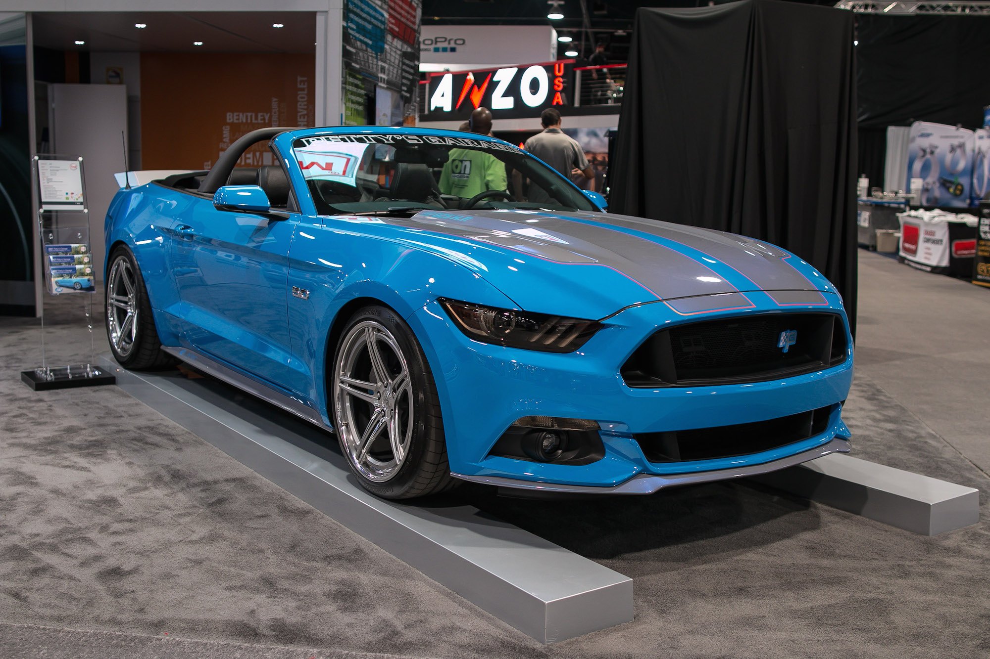 Dark Smoke Halo Headlights on Blue Convertible Ford Mustang - Photo by Forgeline Motorsports