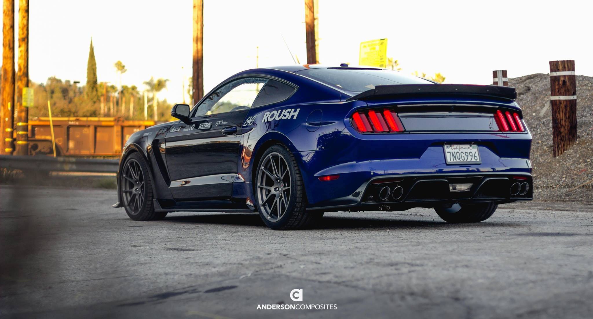 Aftermarket Rear Diffuser on Blue Debadged Ford Mustang - Photo by Forgeline Motorsports