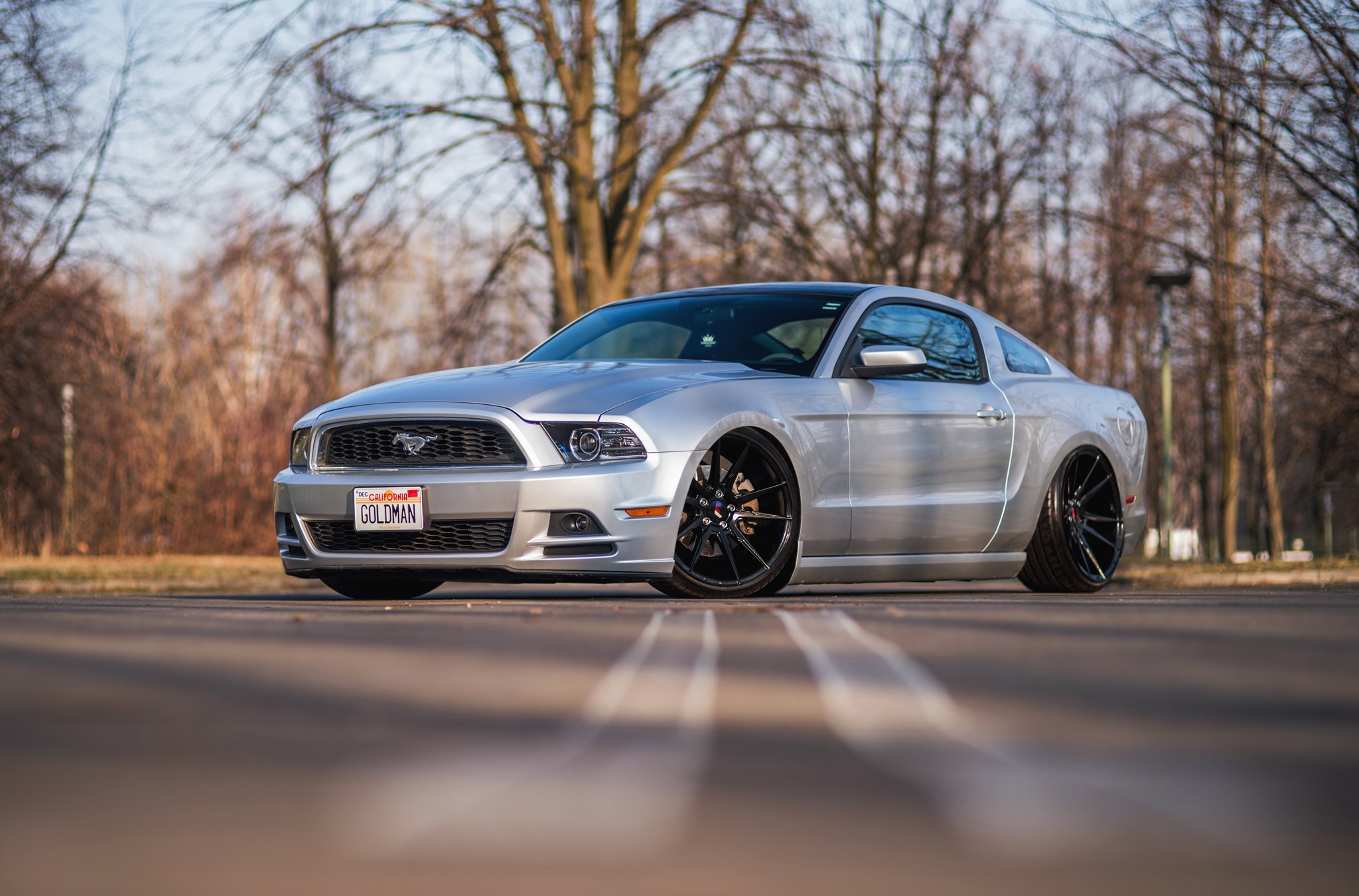 Front Bumper with Fog Lights on Gray Ford Mustang - Photo by JR Wheels