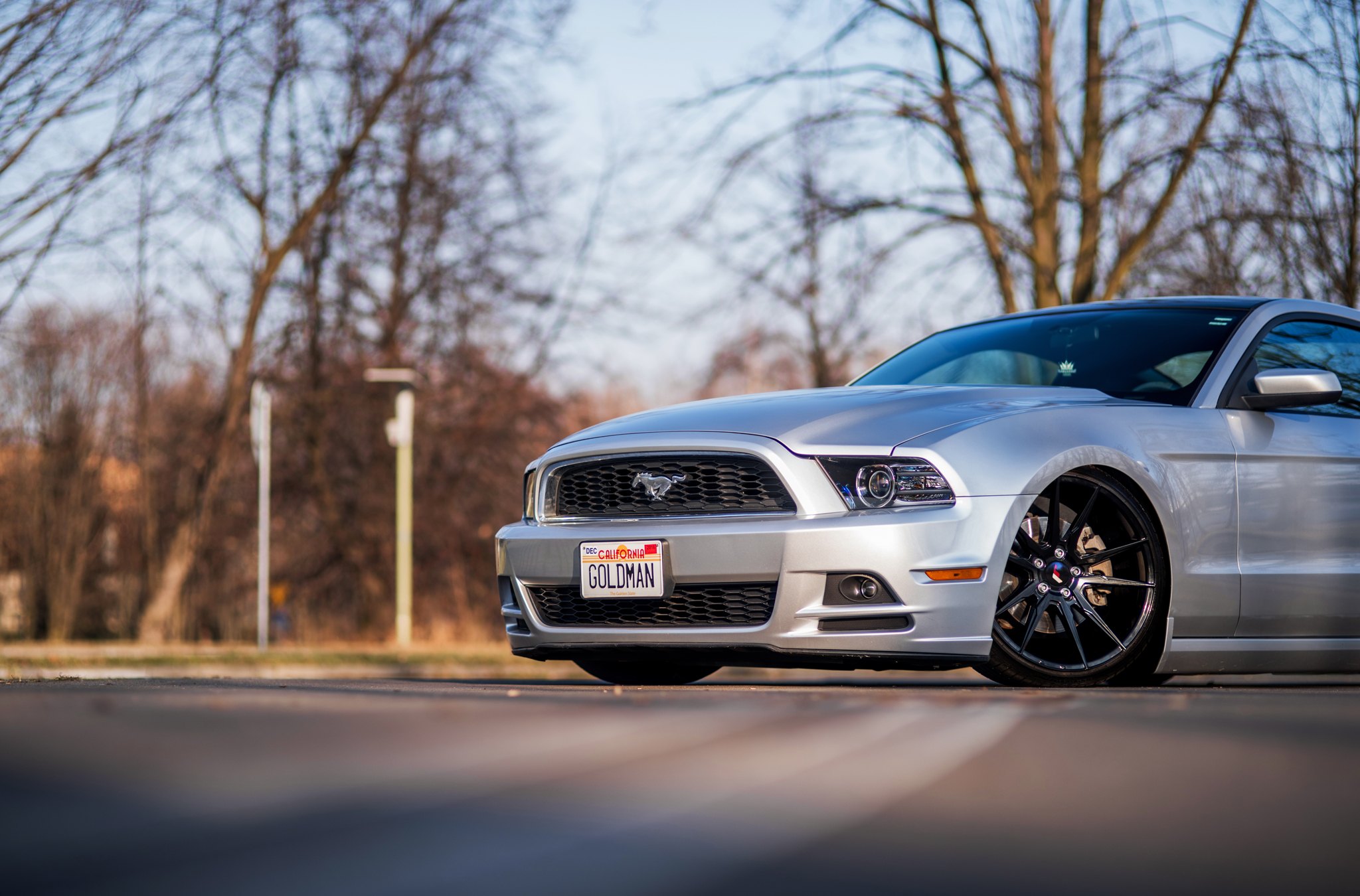 Gray Ford Mustang with Aftermarket Headlights - Photo by JR Wheels