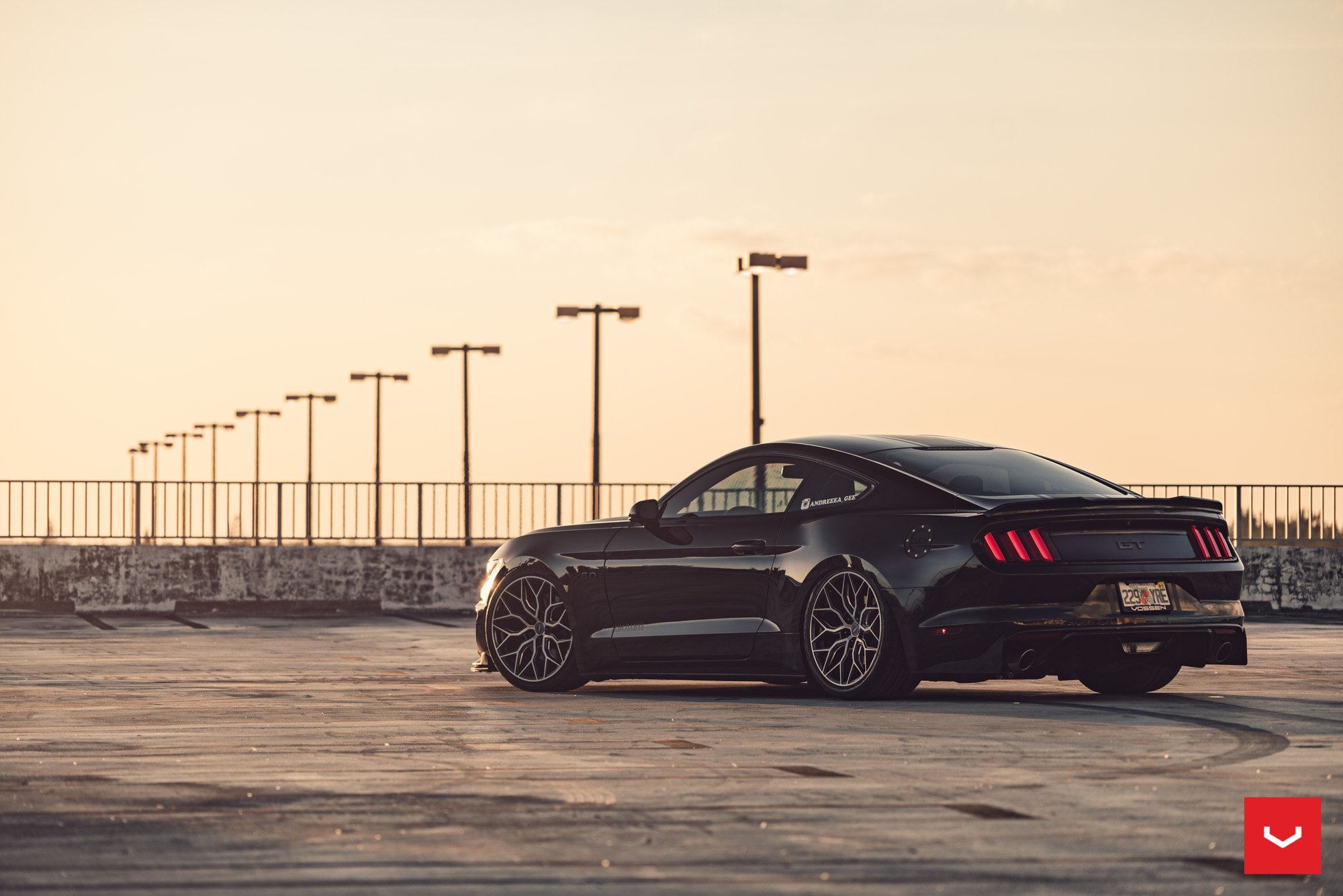 Afermarket Rear Spoiler on Black Ford Mustang 5.0 - Photo by Vossen