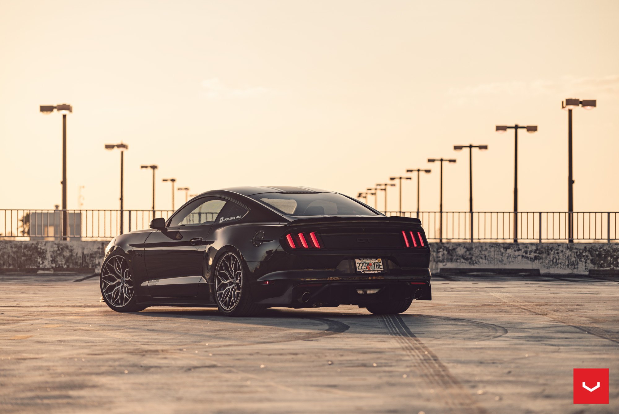 Black Ford Mustang with Custom Rear Diffuser - Photo by Vossen