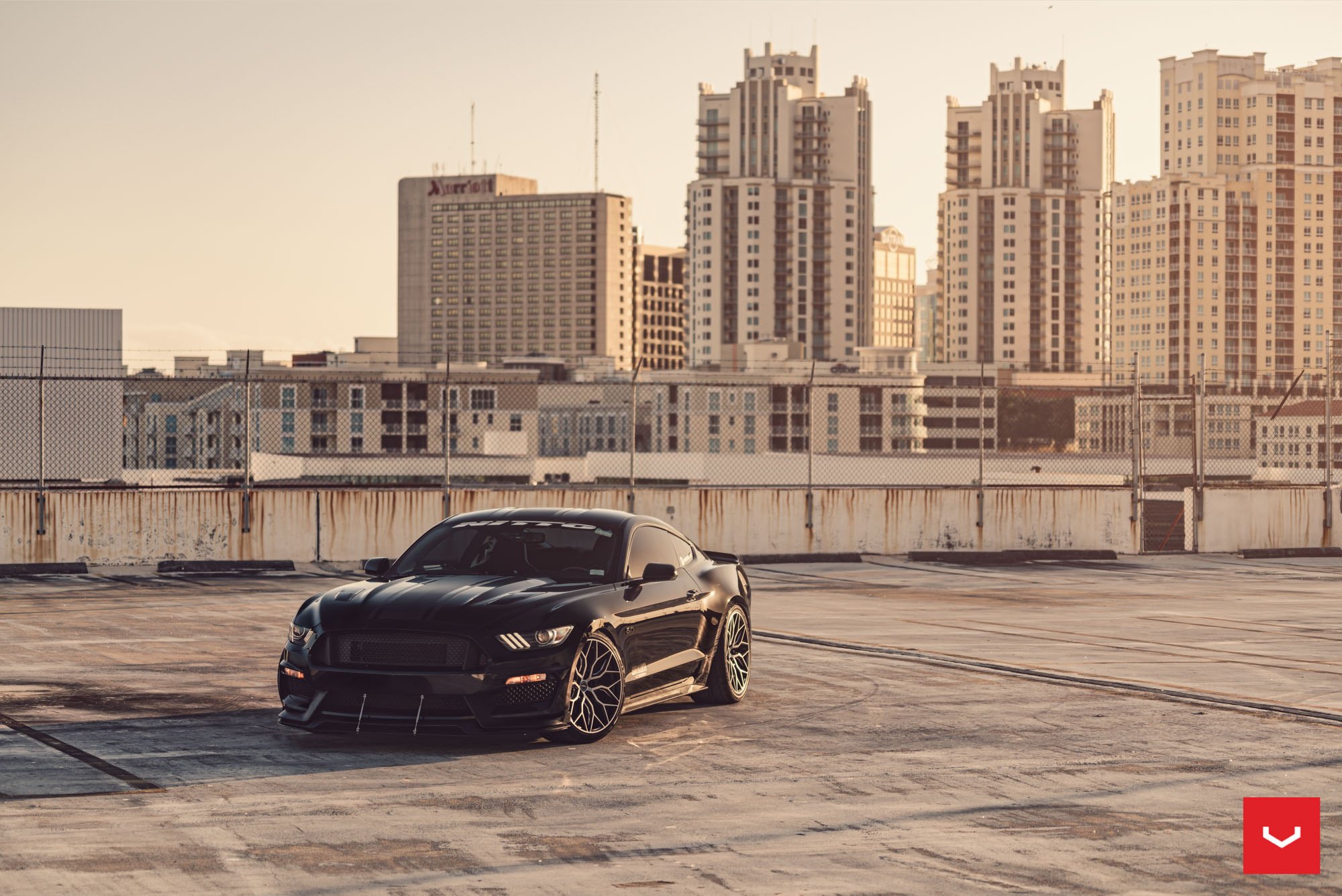 Black Ford Mustang with Custom Front Bumper Lip Spoiler - Photo by Vossen