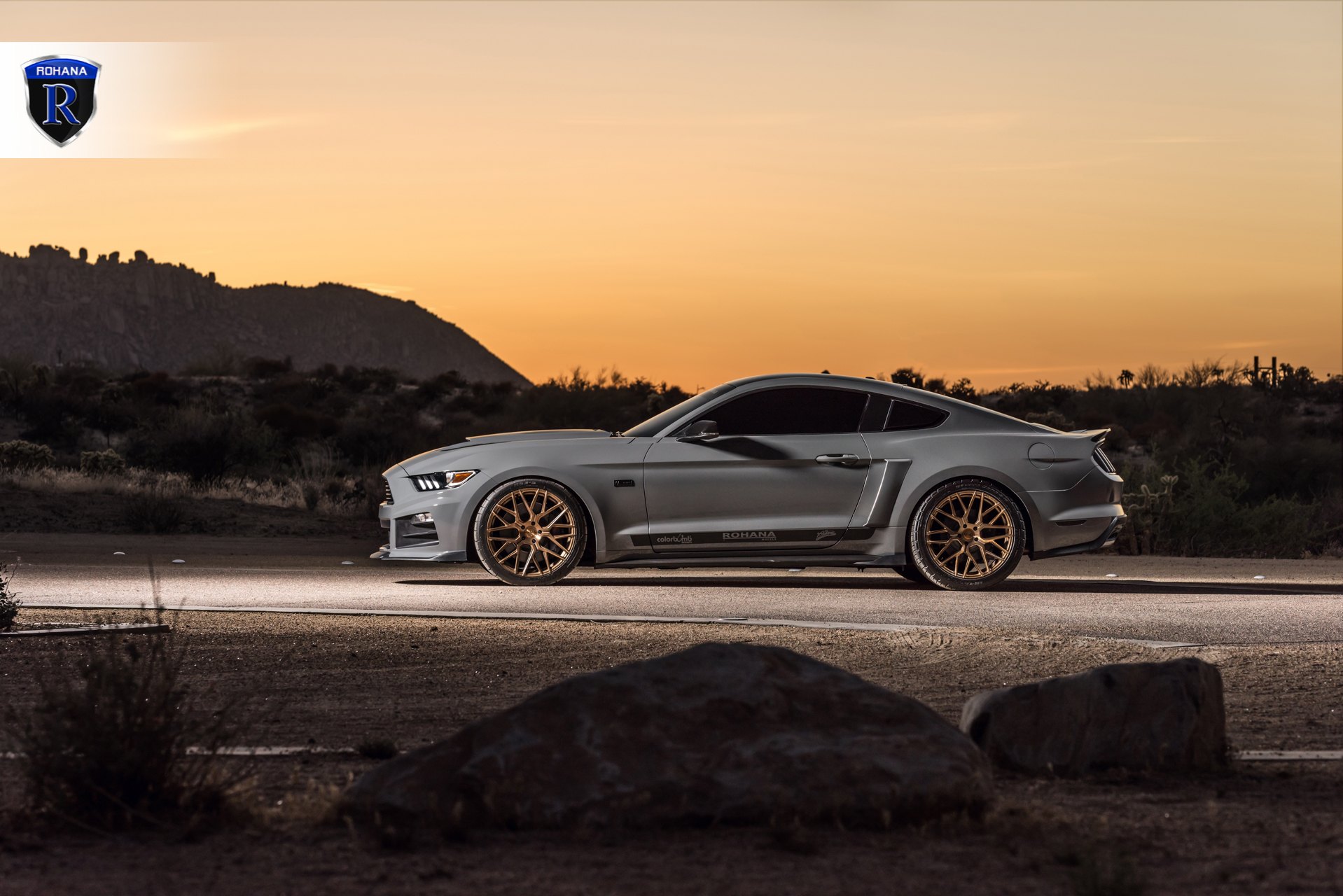 Gray Ford Mustang with Aftermarket Side Skirts - Photo by Rohana Wheels
