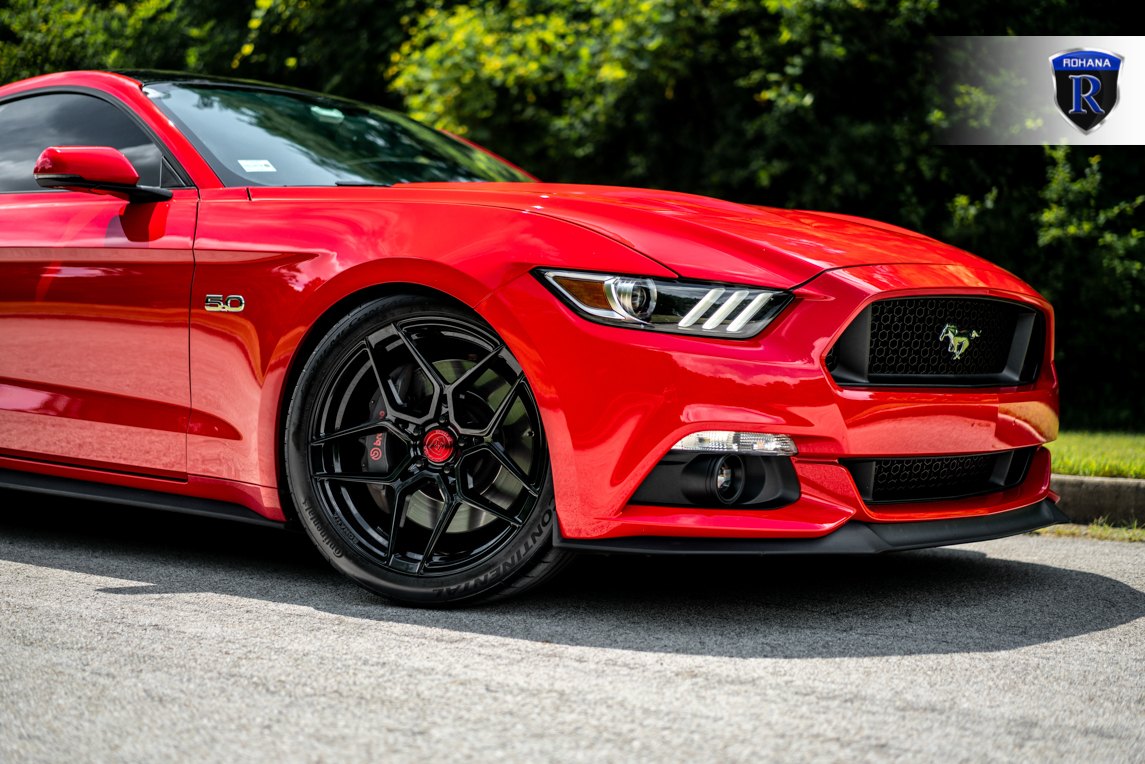 Red Ford Mustang GT with Aftermarket Headlights - Photo by Rohana Wheels