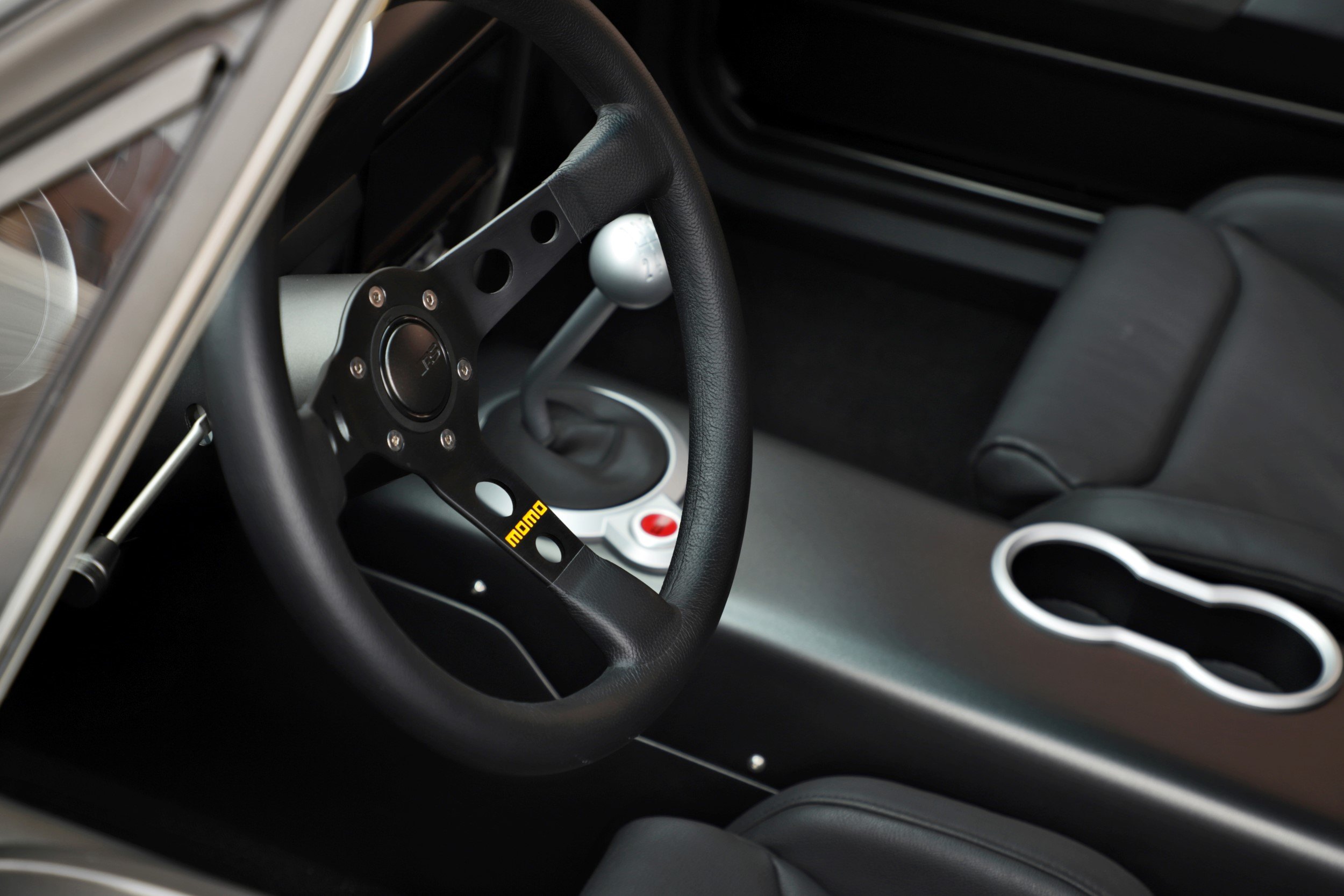 Momo Steering Wheel in White Ford Mustang - Photo by Roadster Shop