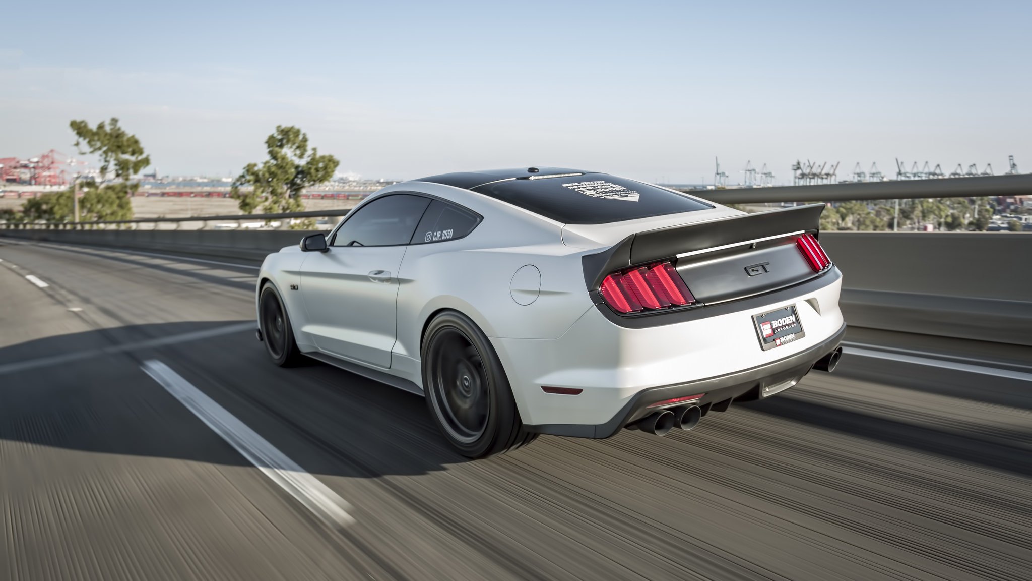 White Ford Mustang GT with Custom Rear Lip Spoiler - Photo by Boden Autohaus