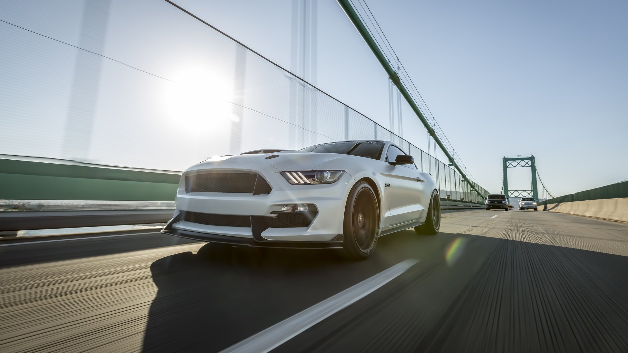 Custom Front Bumper Lip Spoiler on White Ford Mustang  - Photo by Boden Autohaus