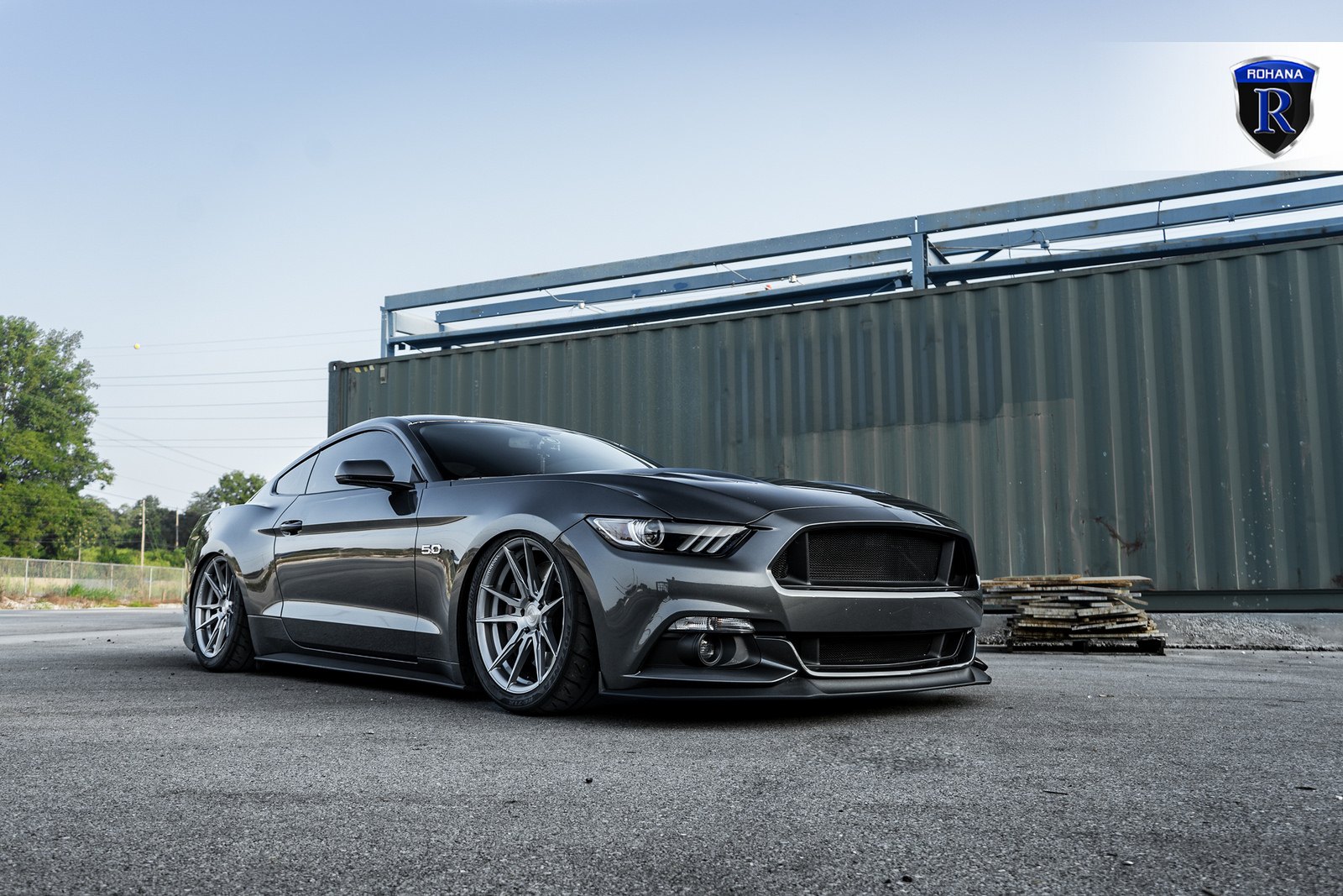 Aftermarket Front Bumper on Gray Ford Mustang 5.0 - Photo by Rohana Wheels