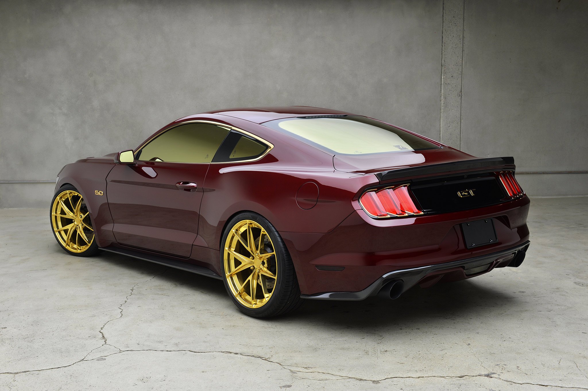 Ford Mustnag GT With Gold Custom Rims - Photo by MAD Industries