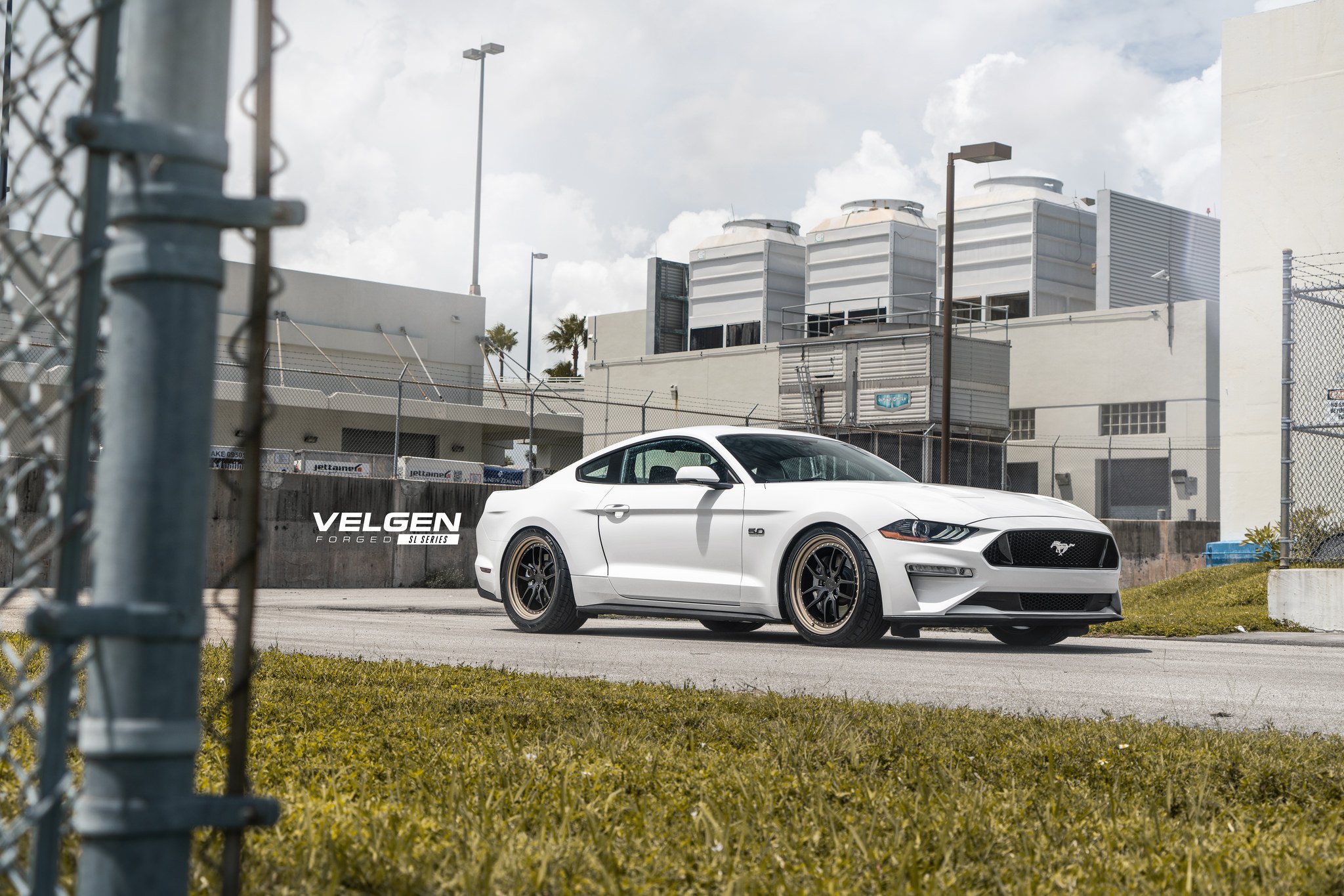 White Ford Mustang 5.0 with Custom Side Skirts - Photo by Velgen Wheels