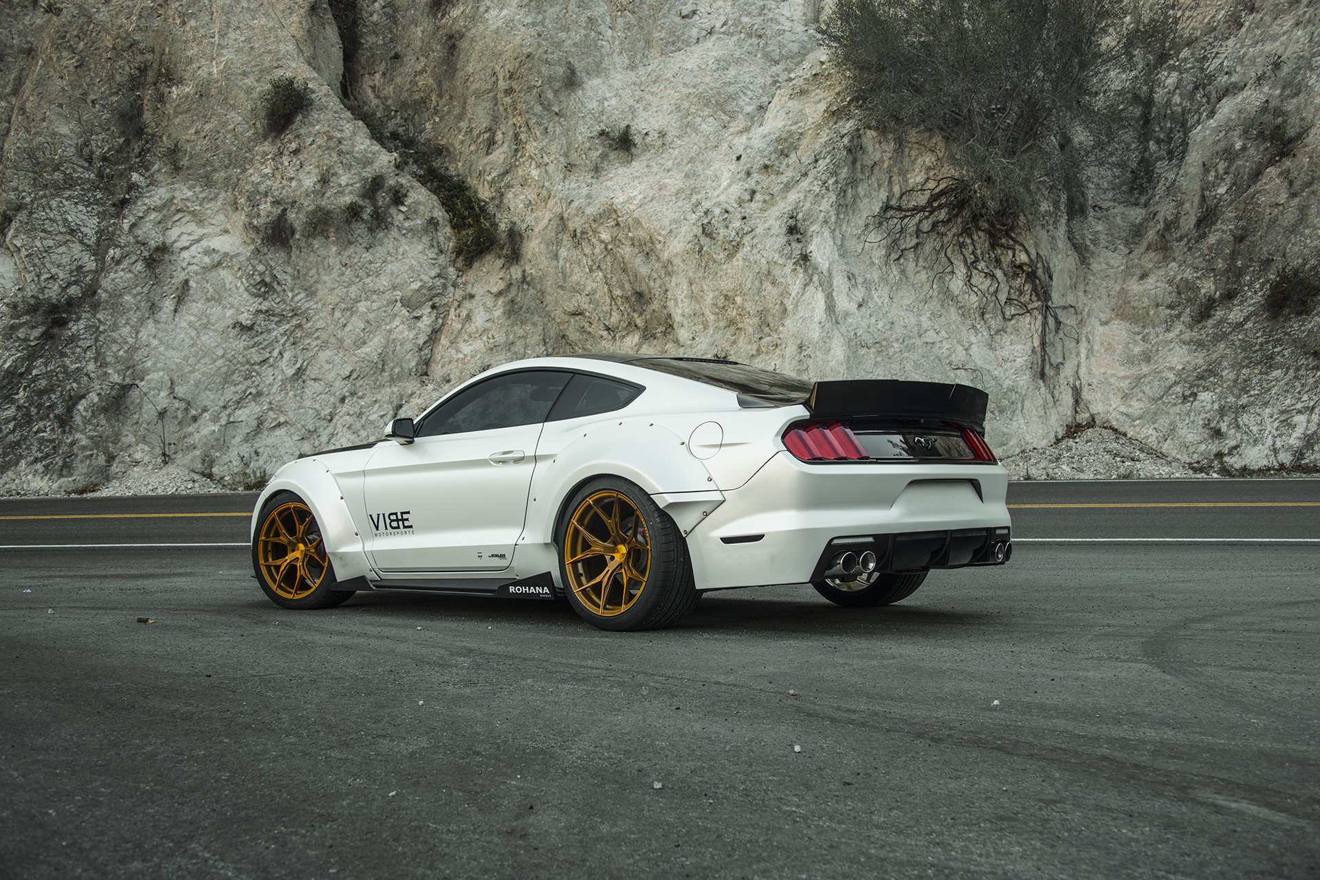 Gold Custom Painted Rohana Wheels on Mustang GT - Photo by Vibe Motorsports