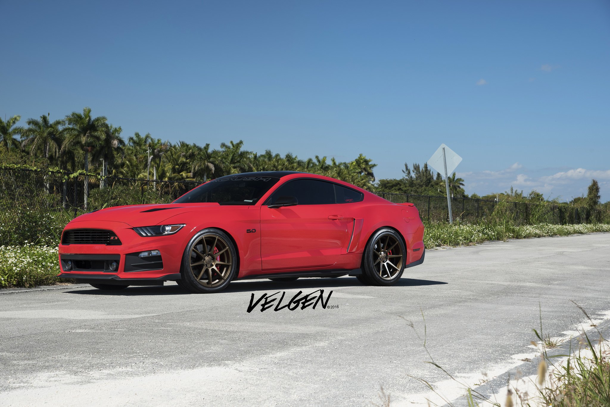 Red Ford Mustang With Black Roush Grille - Photo by Velgen