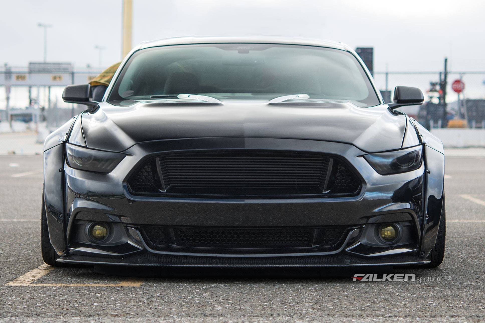 All Black Slammed Mustang GT with Widebody Fender Flares - Photo by Falken
