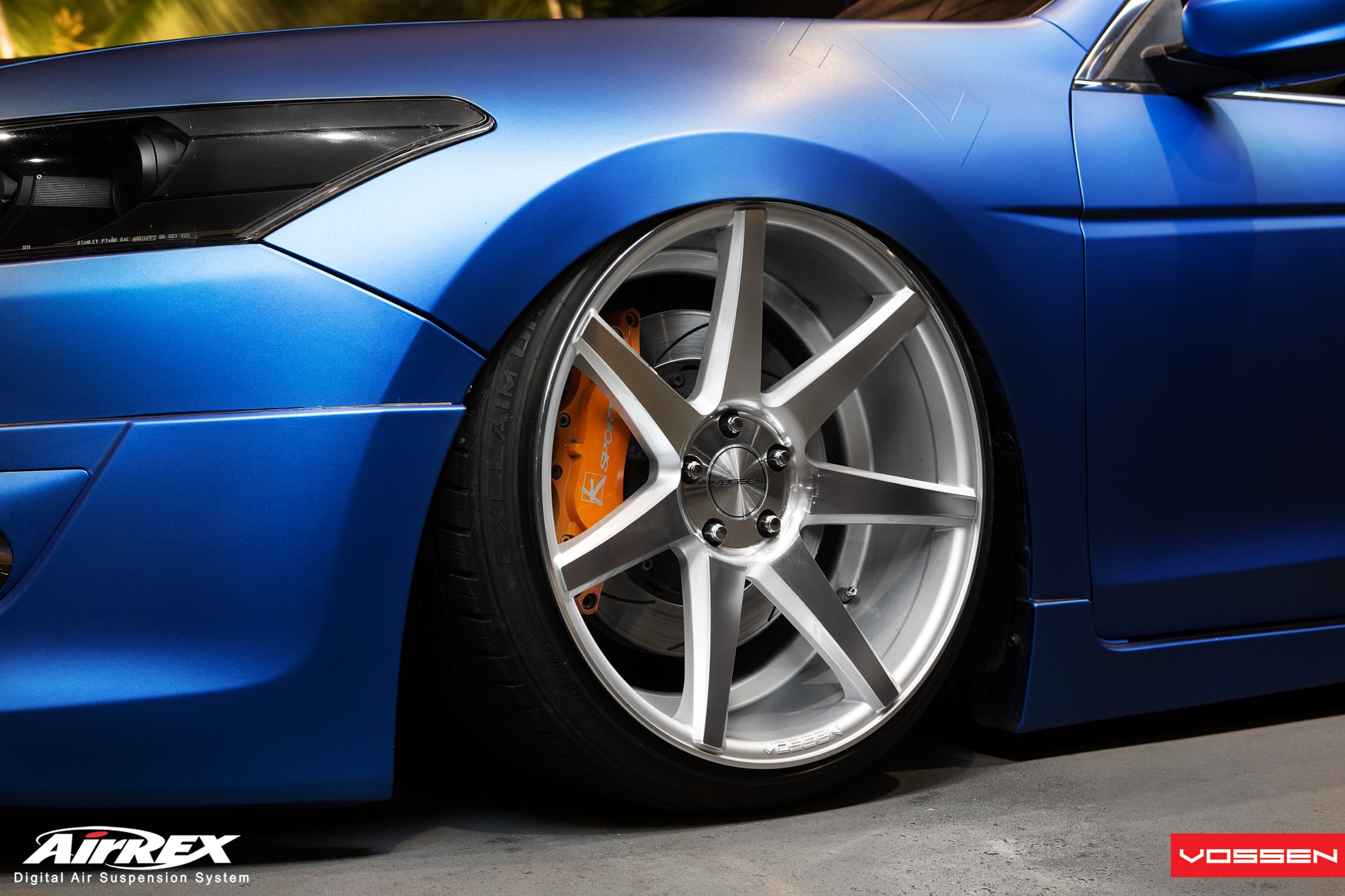 Blue Matte Honda Accord with K Sports Orange Brakes - Photo by Vossen