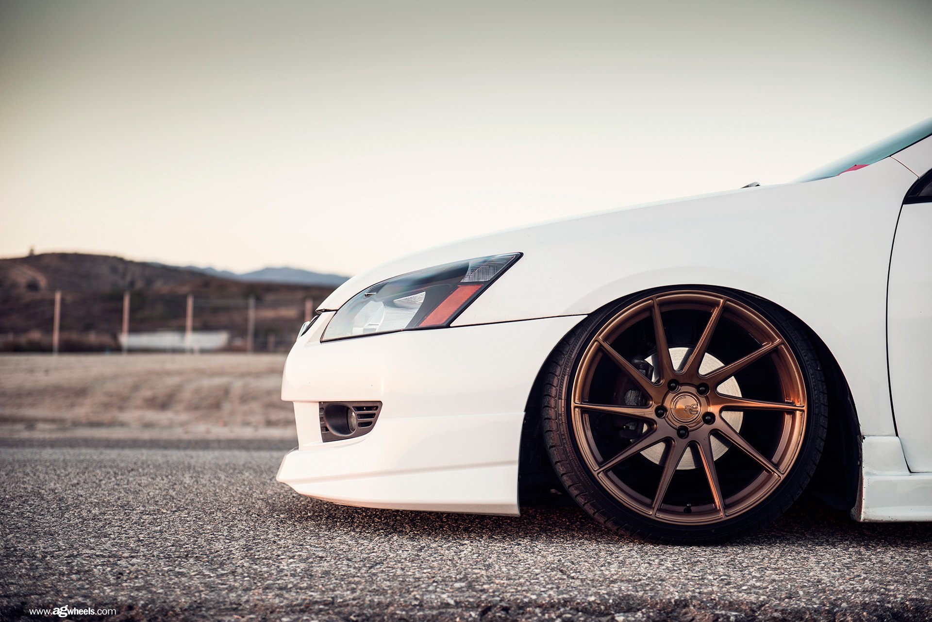 White Stanced Honda Accord with Aftermarket Headlights - Photo by Avant Garde Wheels