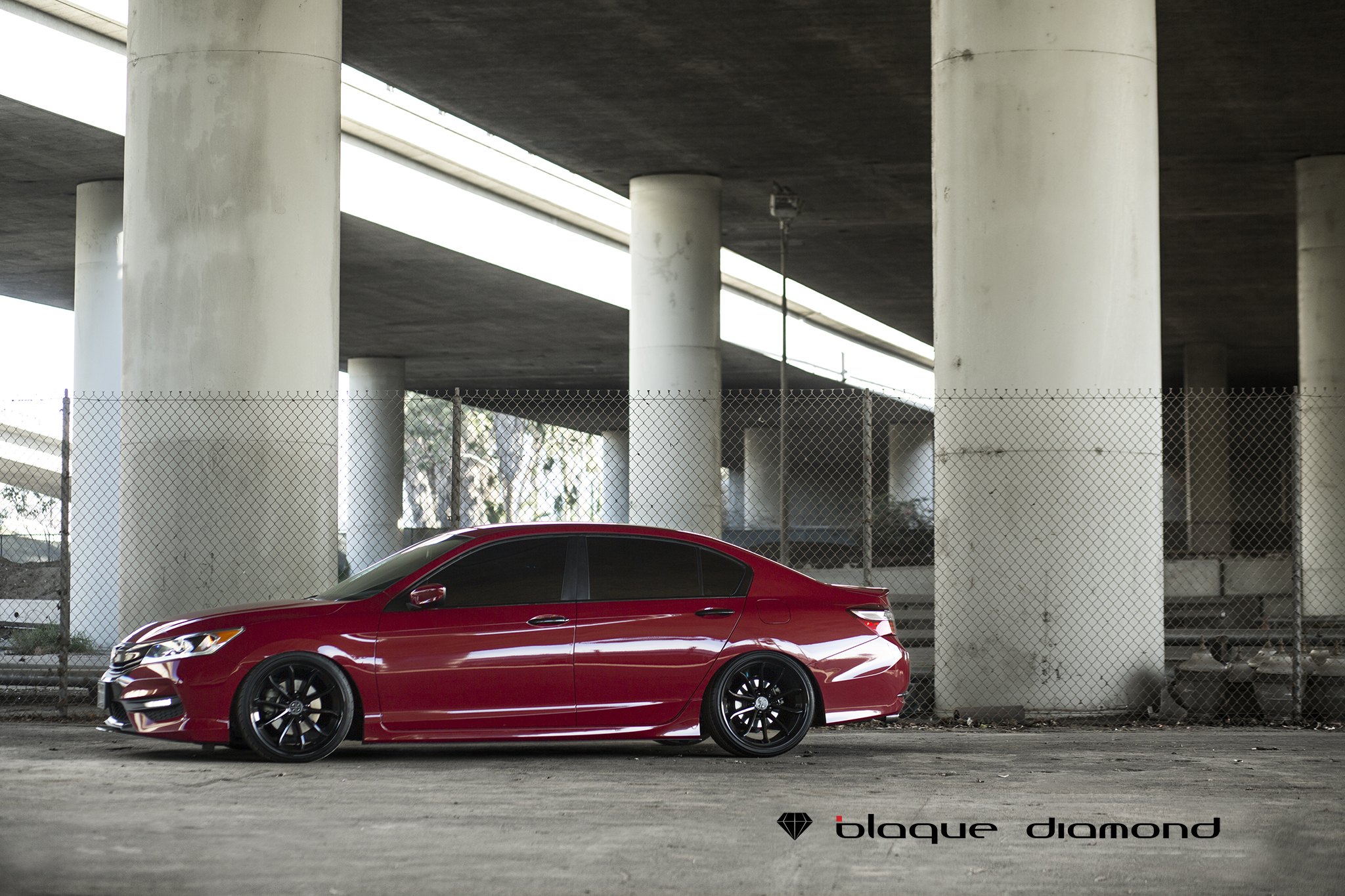 Aftermarket Side Skirts on Red Honda Accord - Photo by Blaque Diamond Wheels