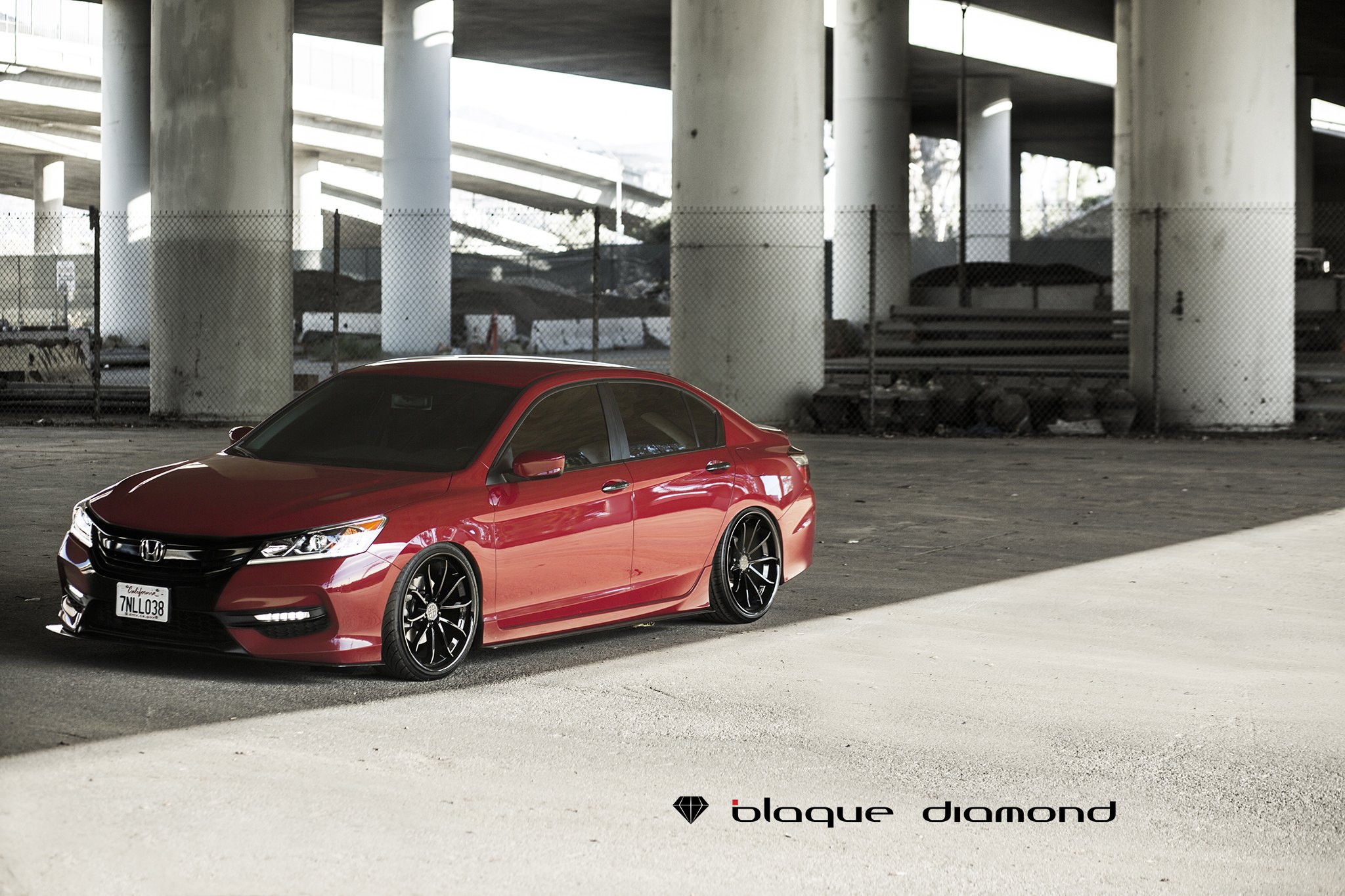 Front Bumper with LED Lights on Red Honda Accord - Photo by Blaque Diamond Wheels