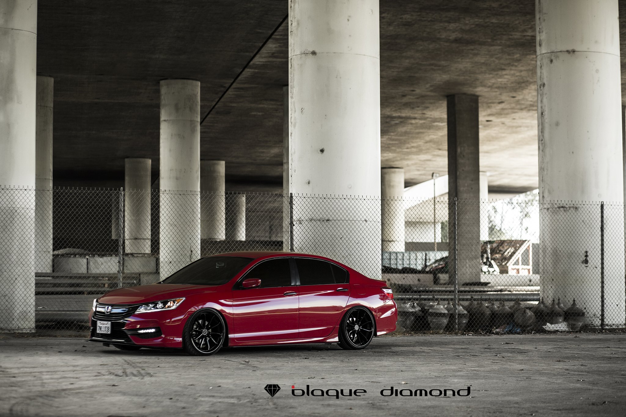 Red Honda Accord with Custom Blaque Diamond Wheels - Photo by Blaque Diamond Wheels