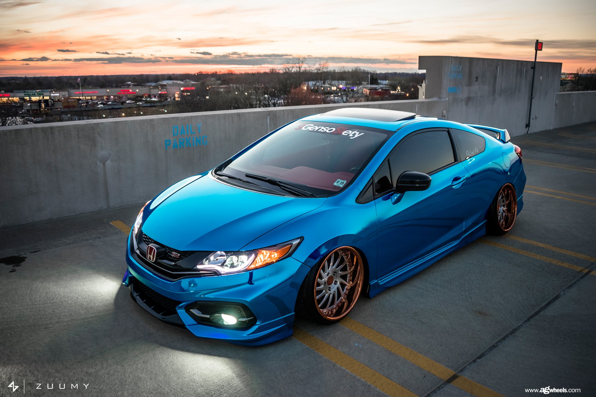 Blue Honda Civic Si with Aftermarket Front Bumper - Photo by Avant Garde Wheels