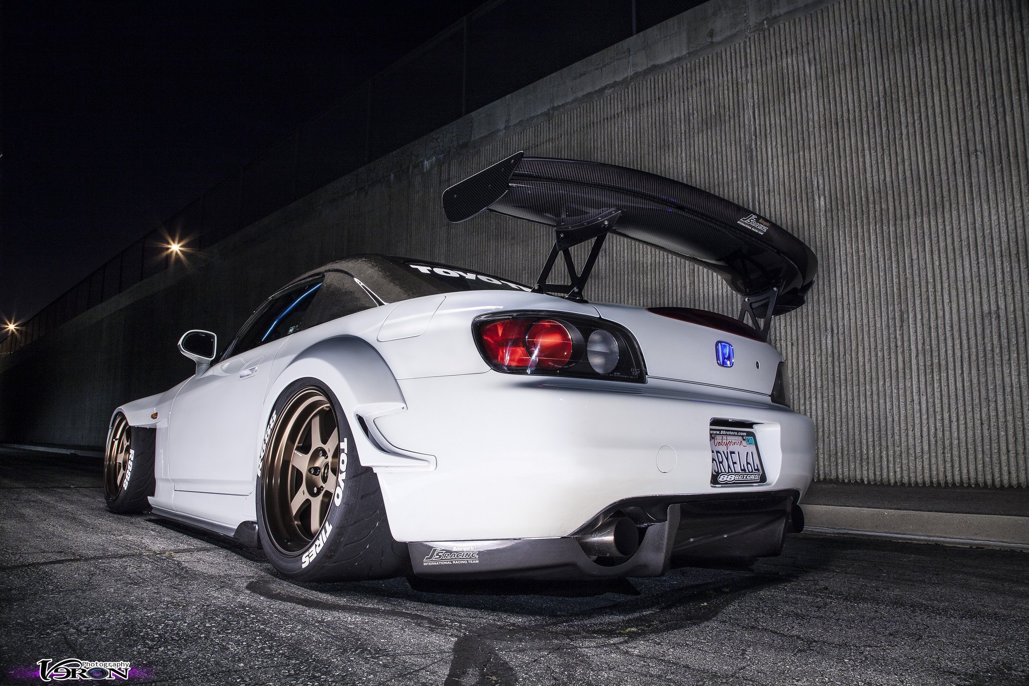 White Honda S2000 with Large Wing Spoiler - Photo by Manuel Veron