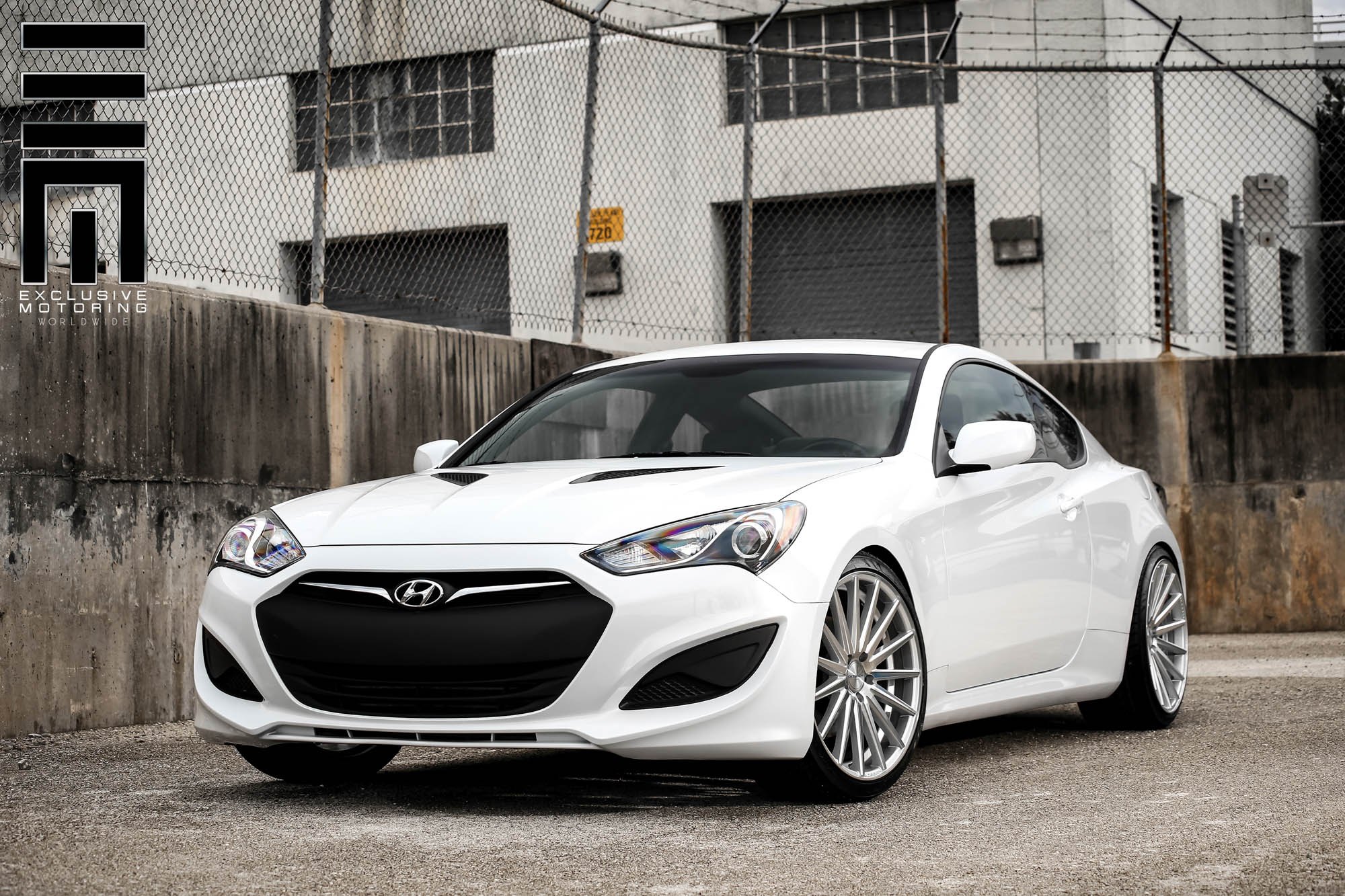 White Hyundai Genesis Coupe with Custom Front Bumper Cover - Photo by Vossen