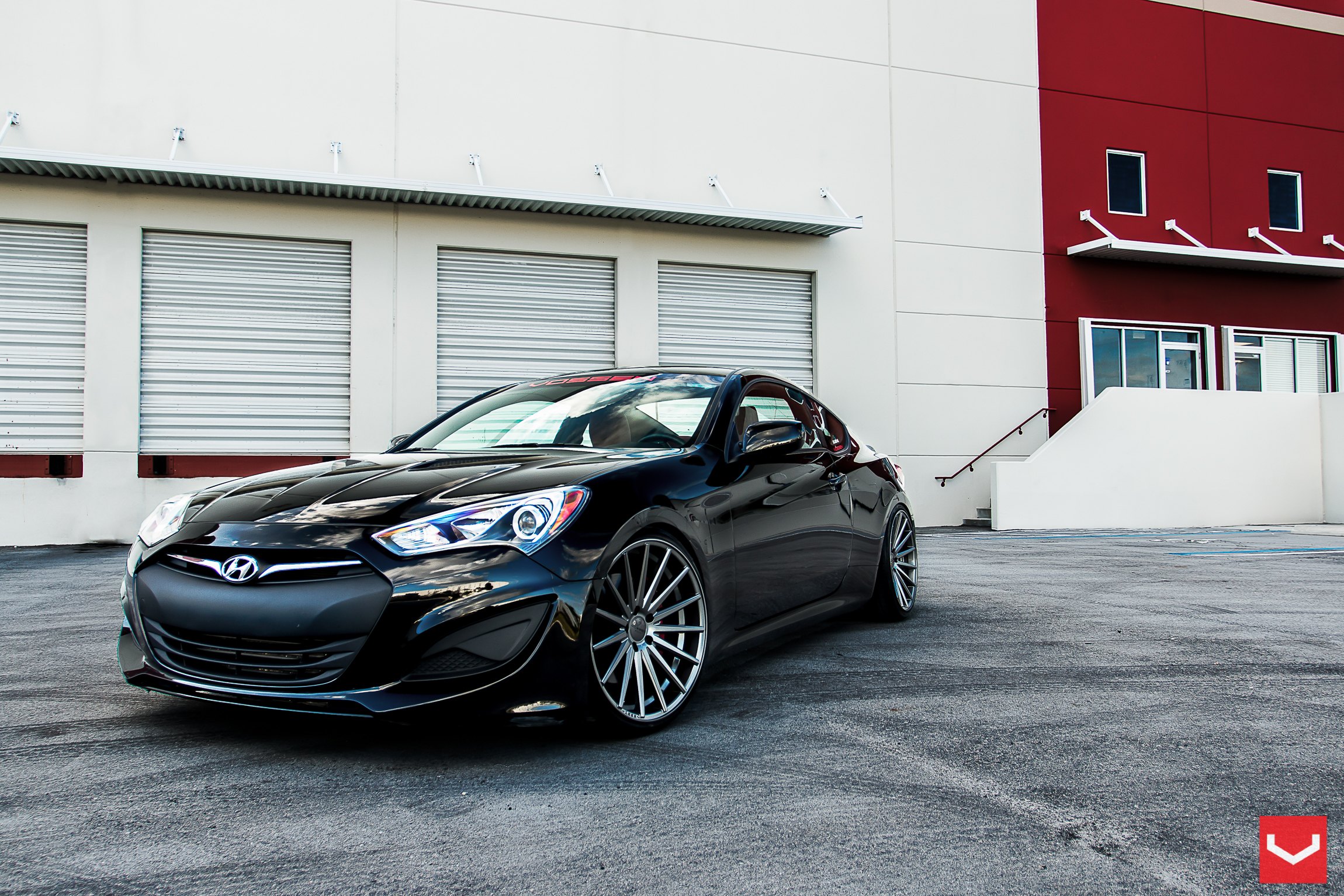Gloss Black Hyundai Genesis Coupe with Custom Front Bumper - Photo by Vossen