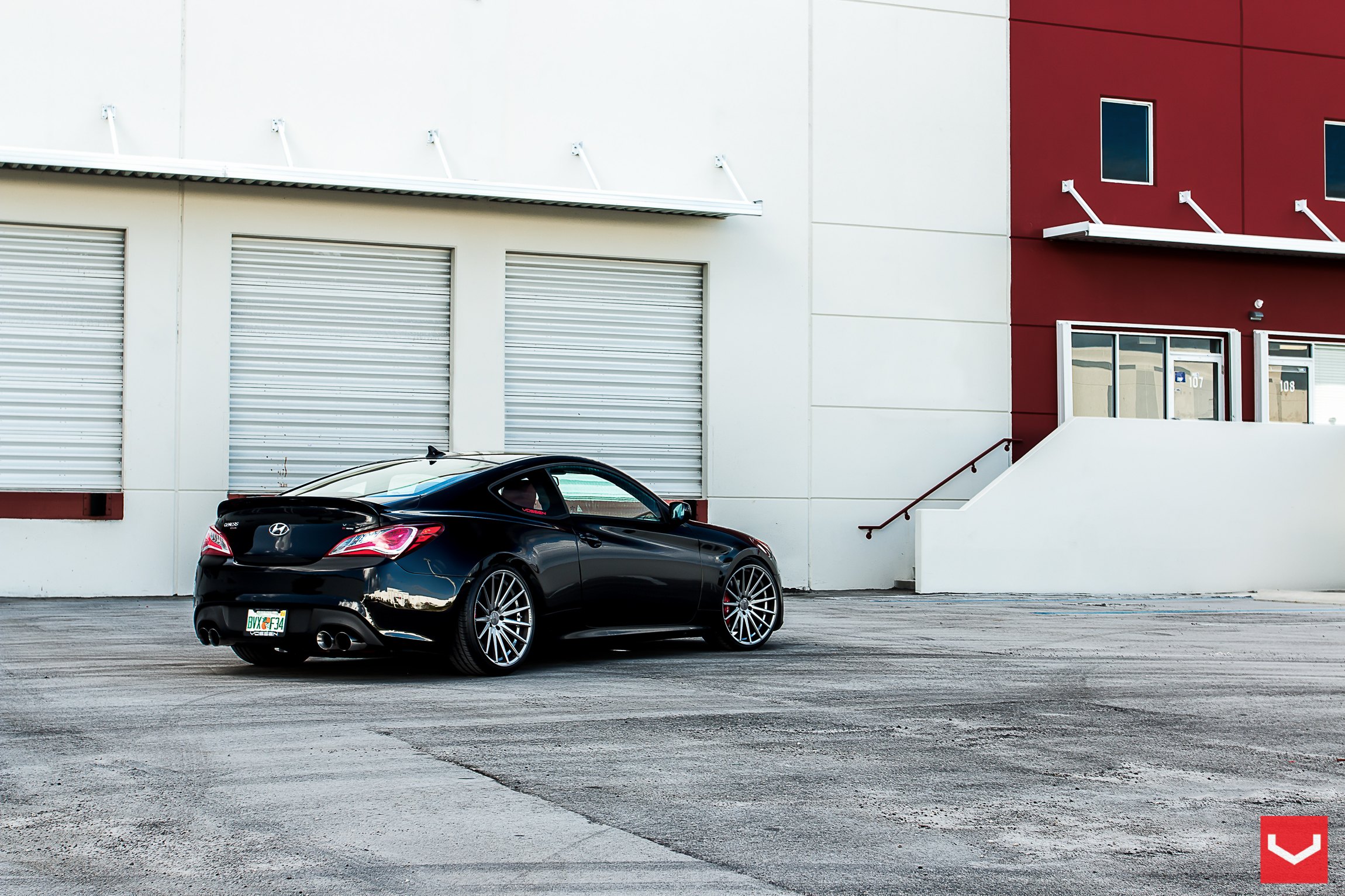 Aftermarket Rear Spoiler on Black Hyundai Genesis Coupe - Photo by Vossen
