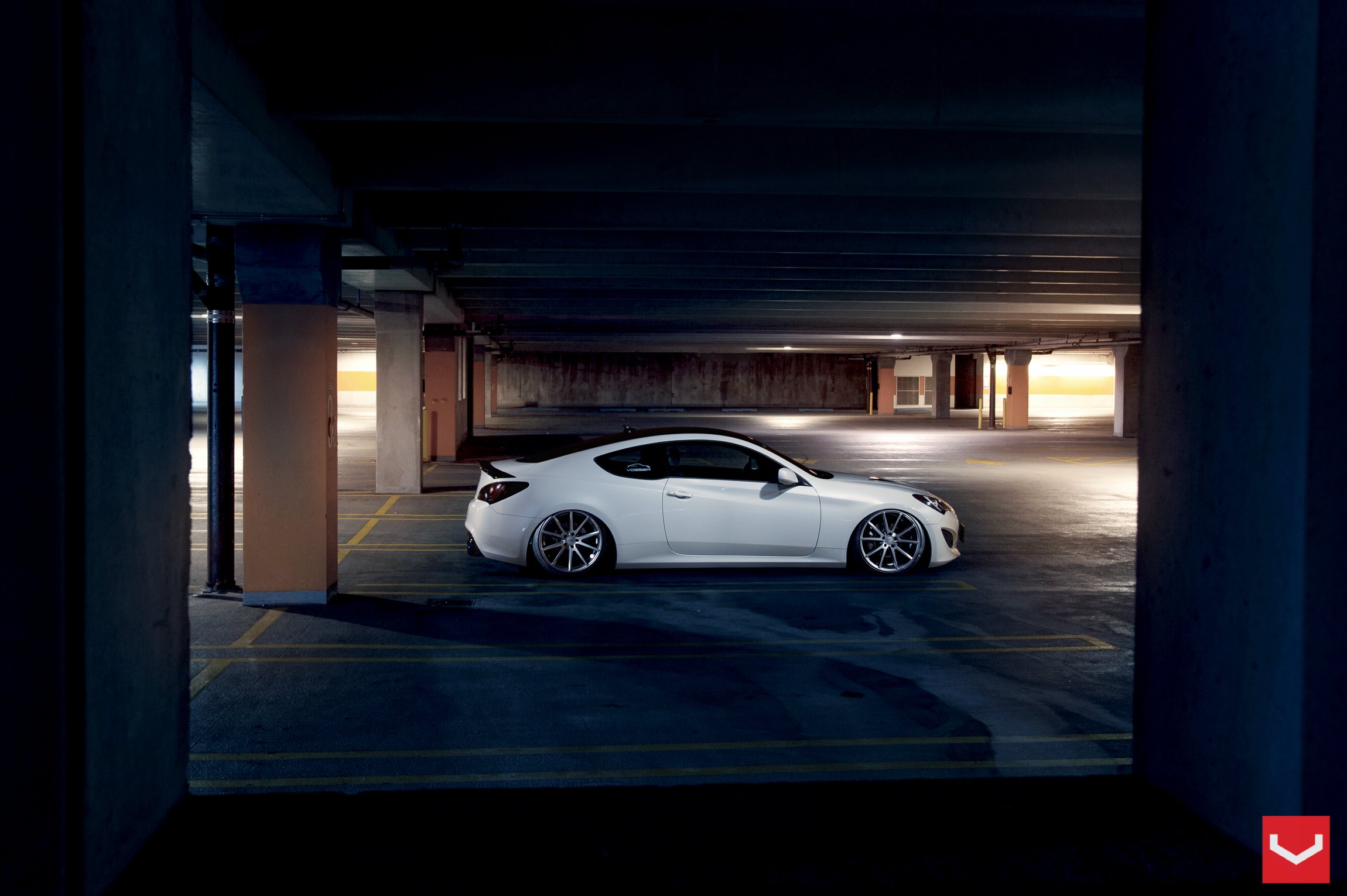 White Hyundai Genesis Coupe with Black Rear Spoiler - Photo by Vossen