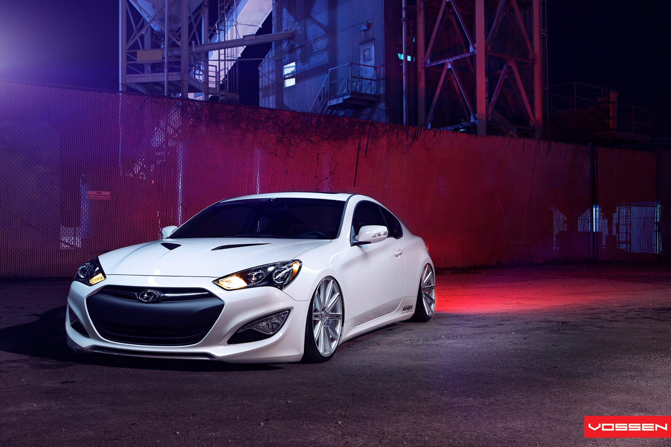 White Stanced Hyundai Genesis Coupe with Custom Body Kit - Photo by Vossen