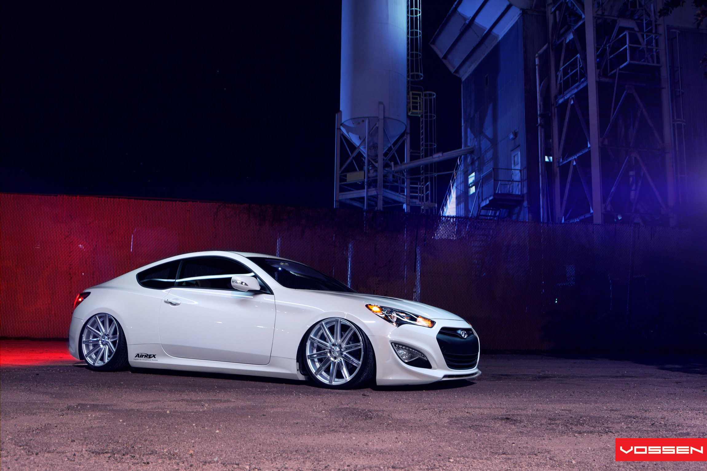 White Hyundai Genesis Coupe with Aftermarket Front Bumper - Photo by Vossen