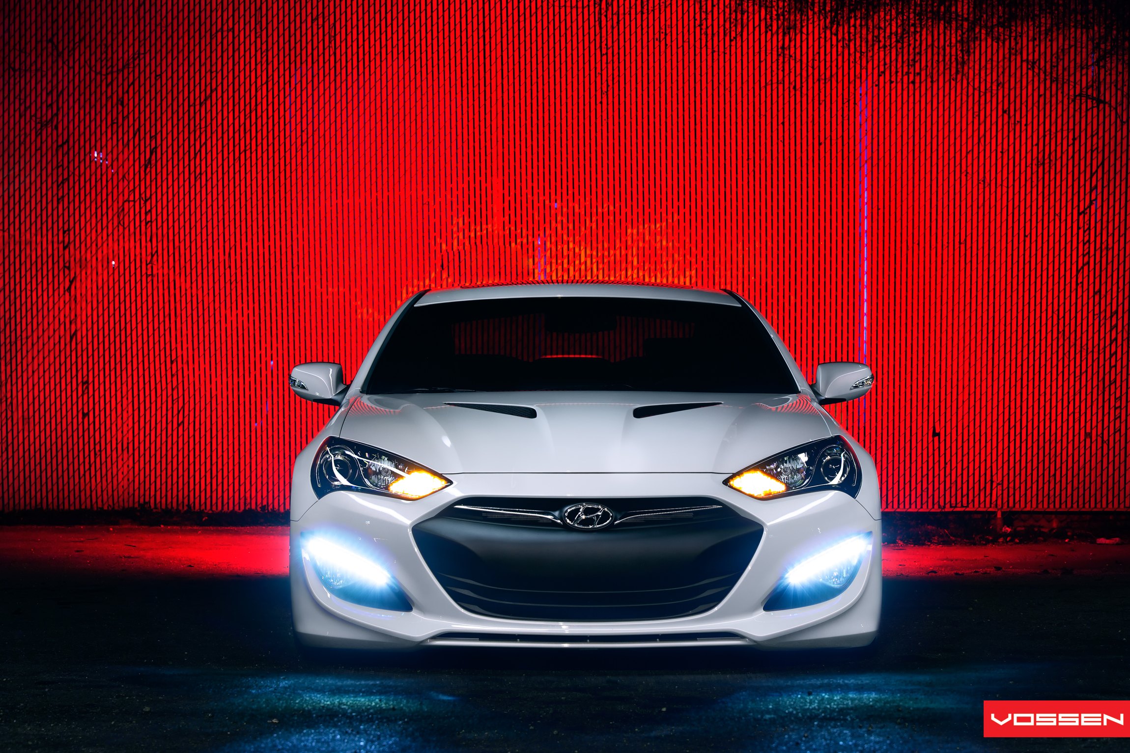 White LED Fog Lights on Hyundai Genesis Coupe - Photo by Vossen