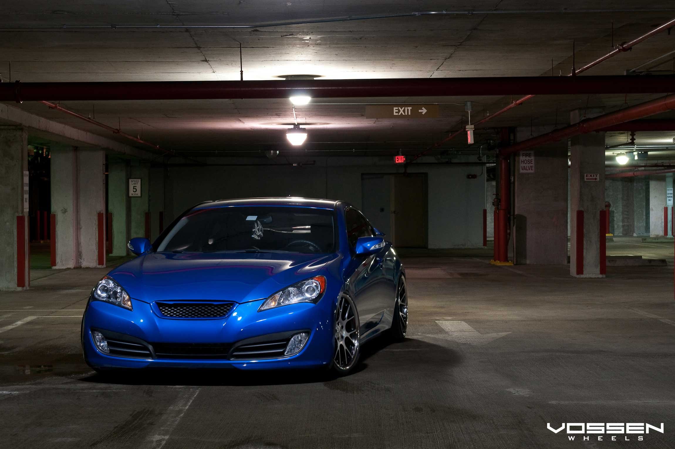 Blue Hyundai Genesis Coupe with Custom Front Bumper - Photo by Vossen