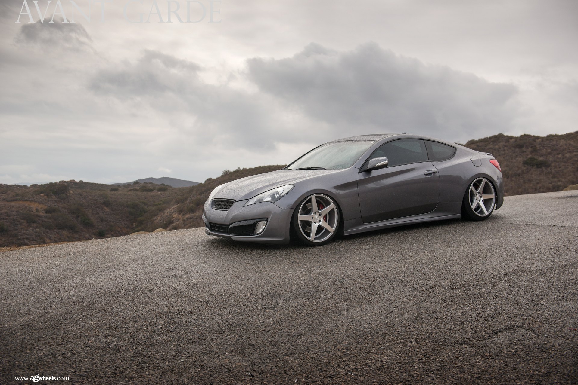 Gray Hyundai Genesis Coupe with Aftermarket Headlights - Photo by Avant Garde Wheels