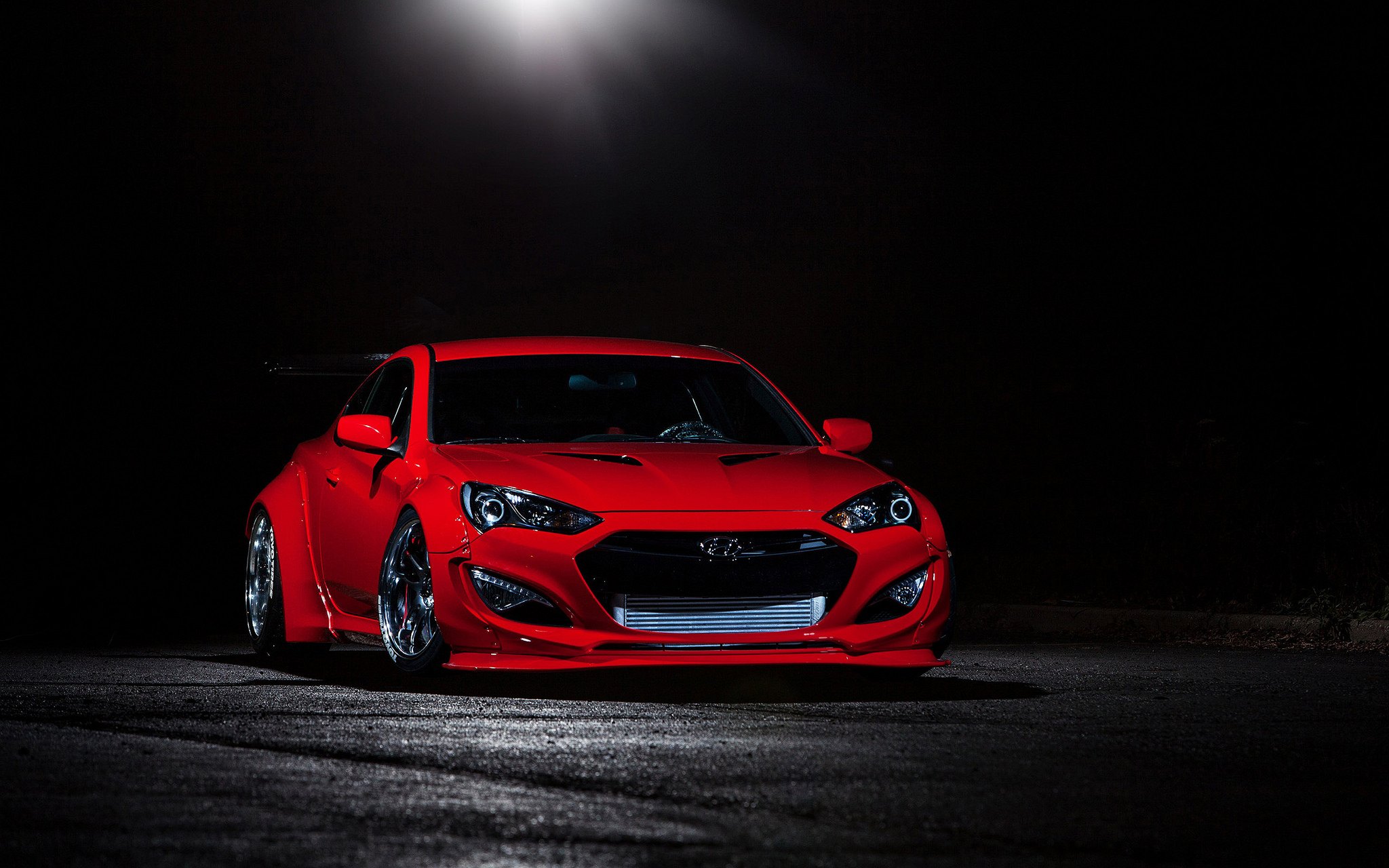 Red Hyundai Genesis Coupe with Custom LED Headlights - Photo by Blood Type Racing Inc