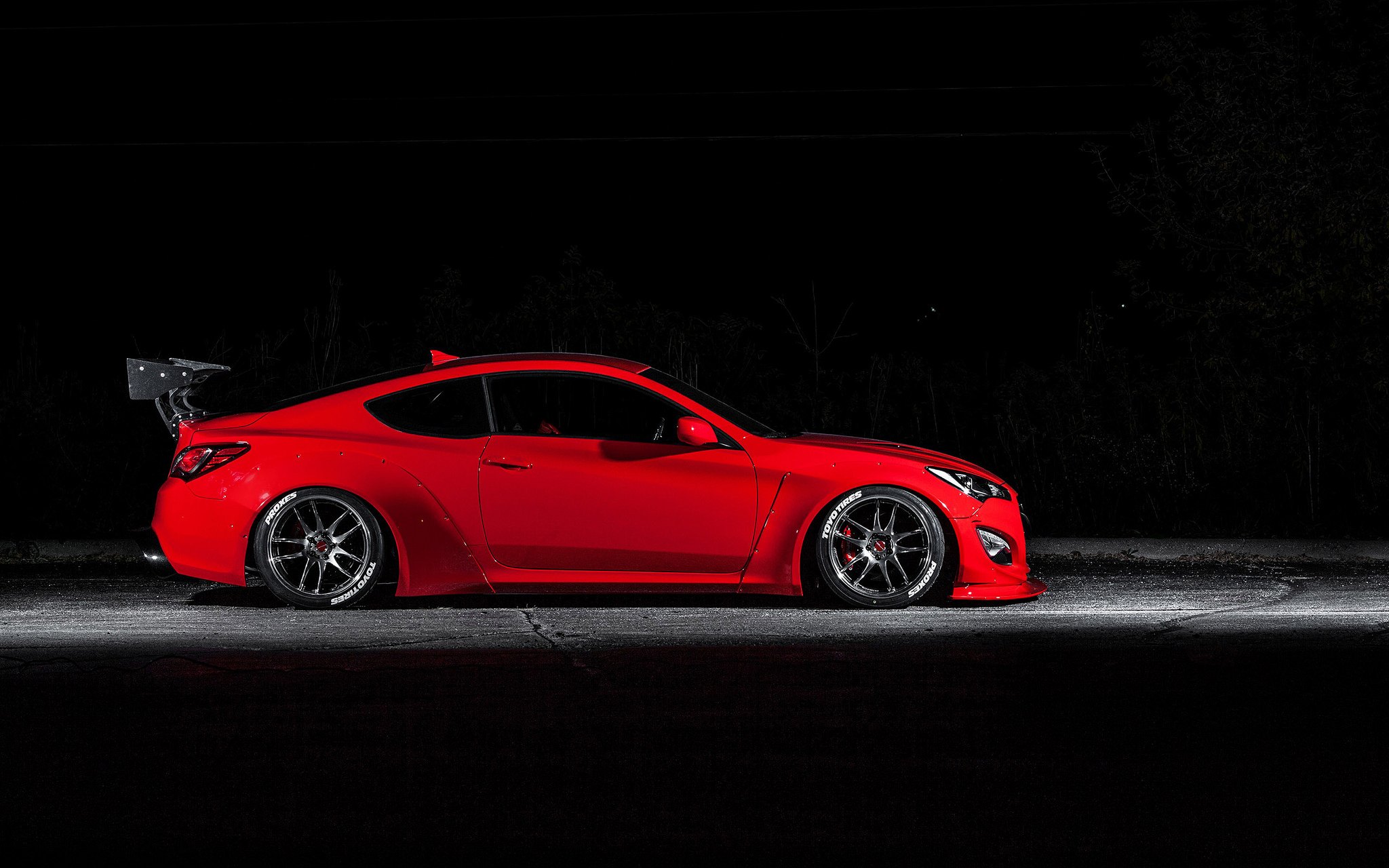 Custom Red Hyundai Genesis Coupe Side Skirts - Photo by Blood Type Racing Inc