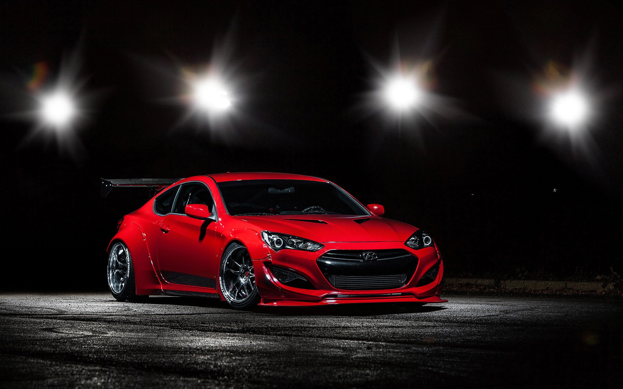Custom Exhaust System on Red Hyundai Genesis Coupe - Photo by Blood Type Racing Inc
