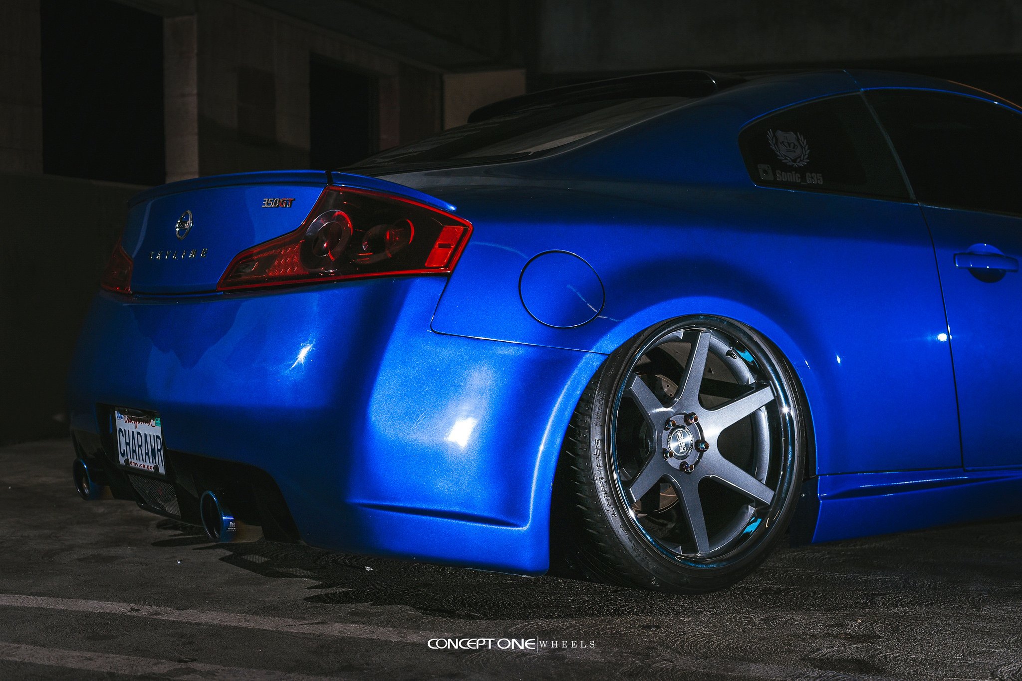 Red LED Taillights on Blue Infiniti G35 - Photo by Concept One