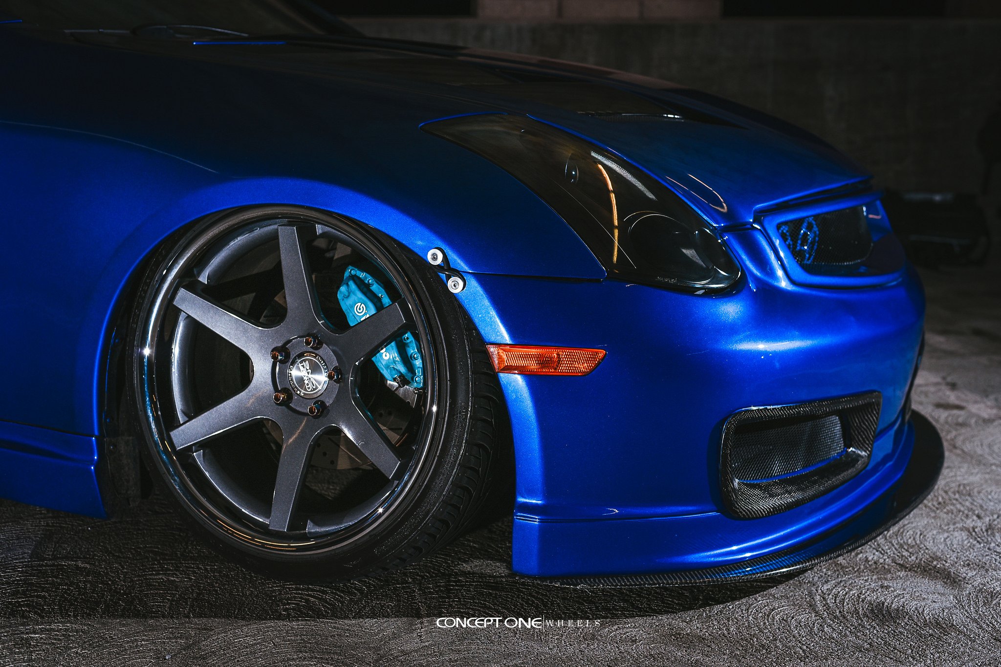 Blue Infiniti G35 with Carbon Fiber Front Lip - Photo by Concept One
