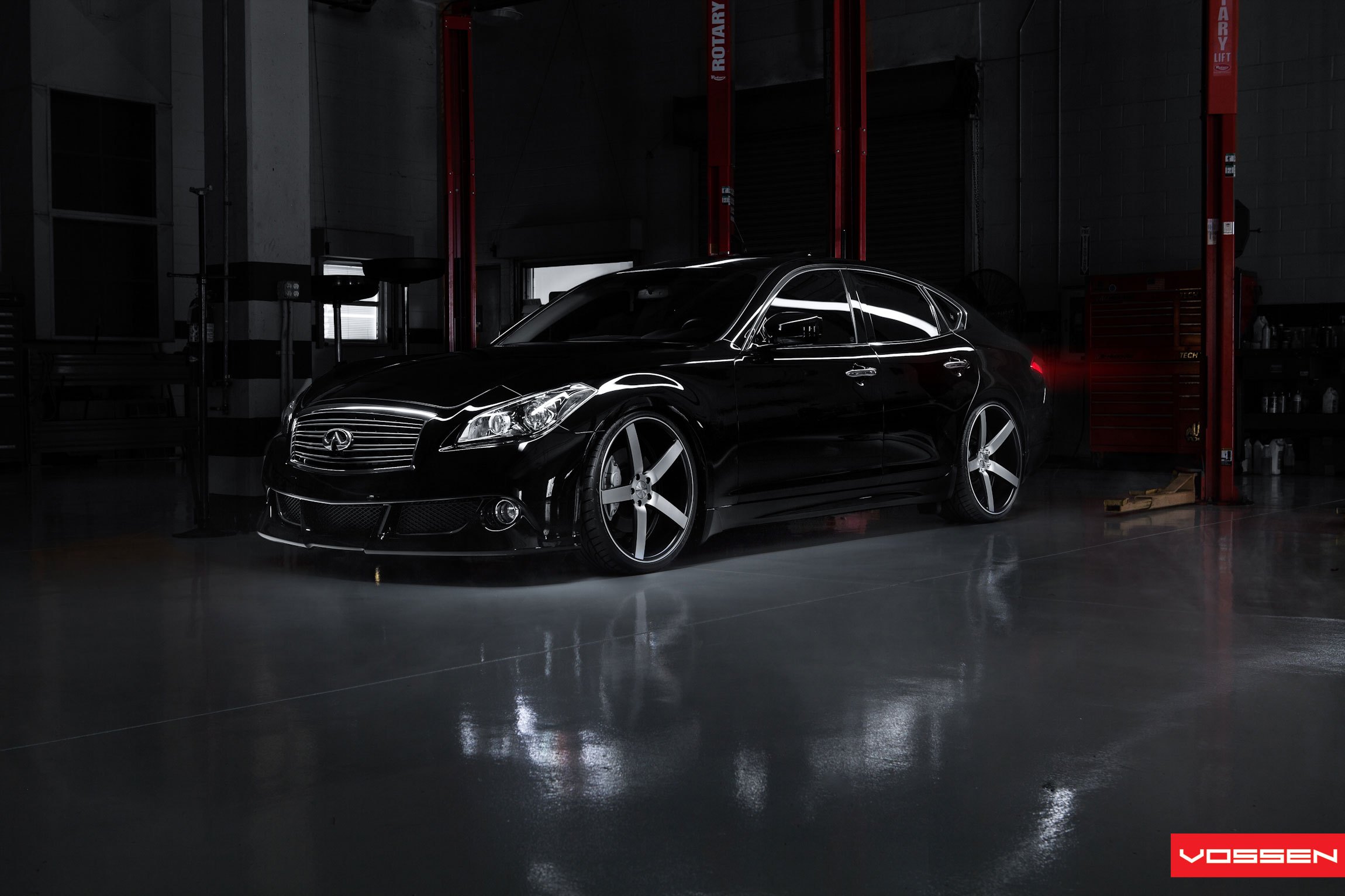 Gloss Black Infiniti M37 with Custom Front Bumper - Photo by Vossen