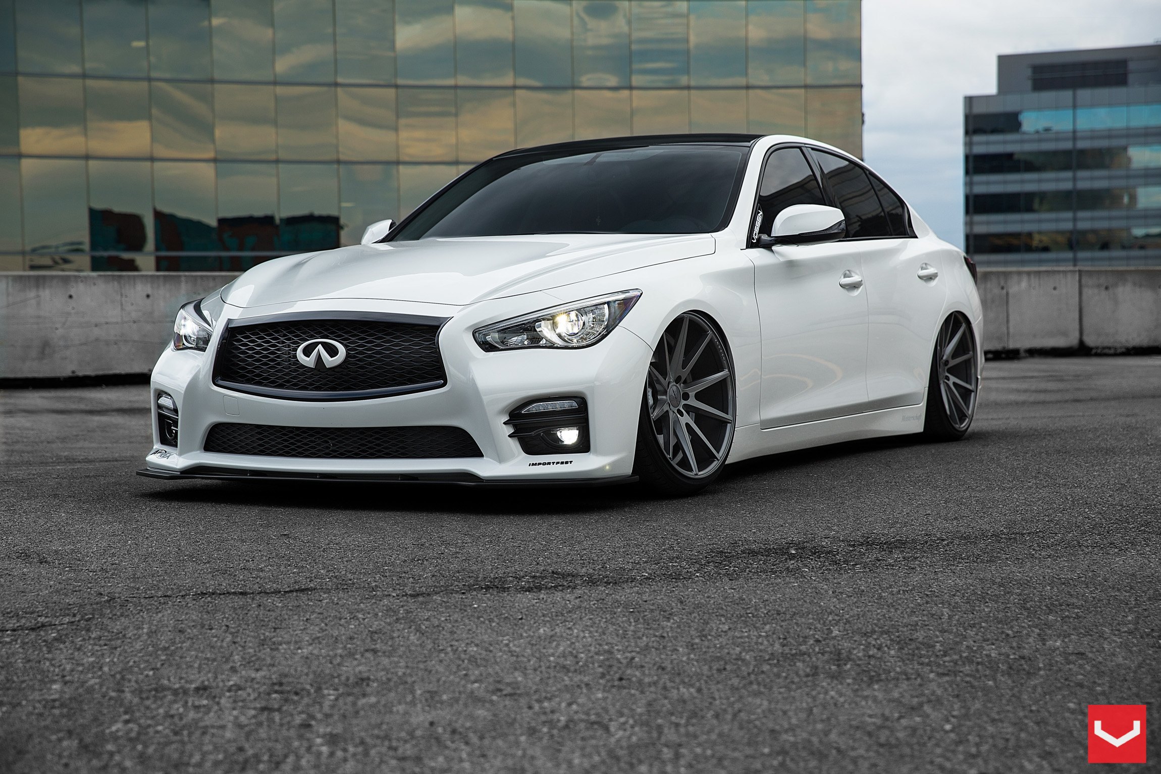 White Infiniti Q50 with Custom Front Bumper - Photo by Vossen