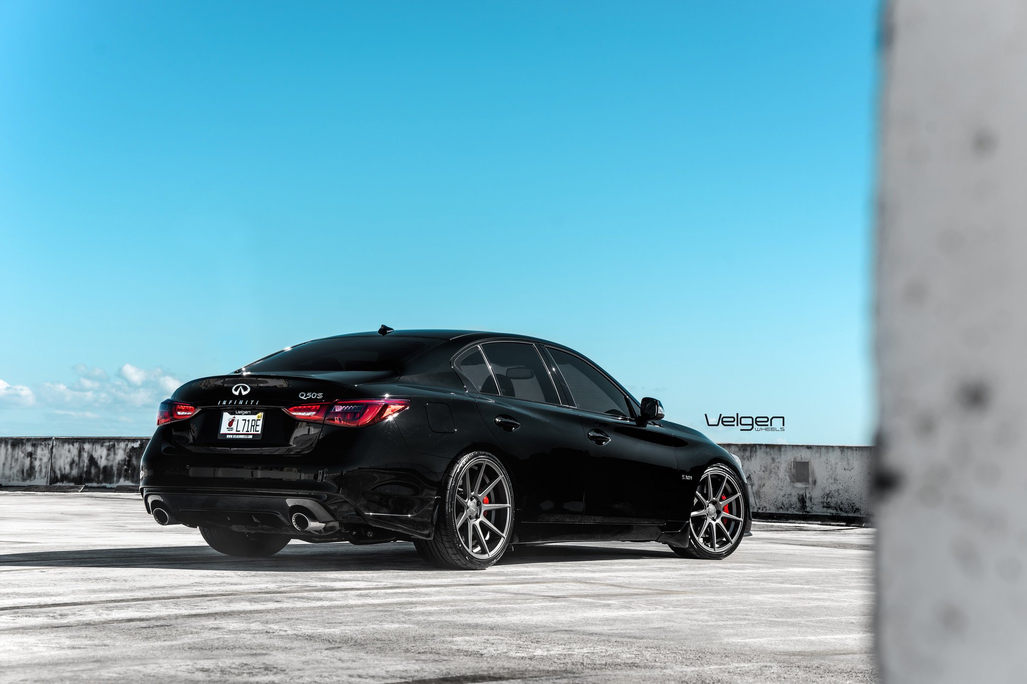 Black Infiniti Q50 S with Red LED Taillights - Photo by Velgen