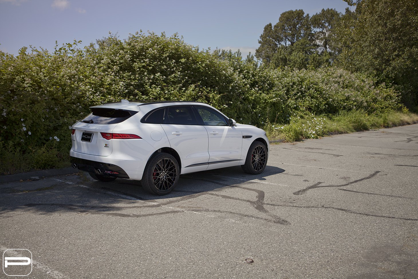 White Jaguar F-Pace with Custom Rear Diffuser - Photo by PUR Wheels