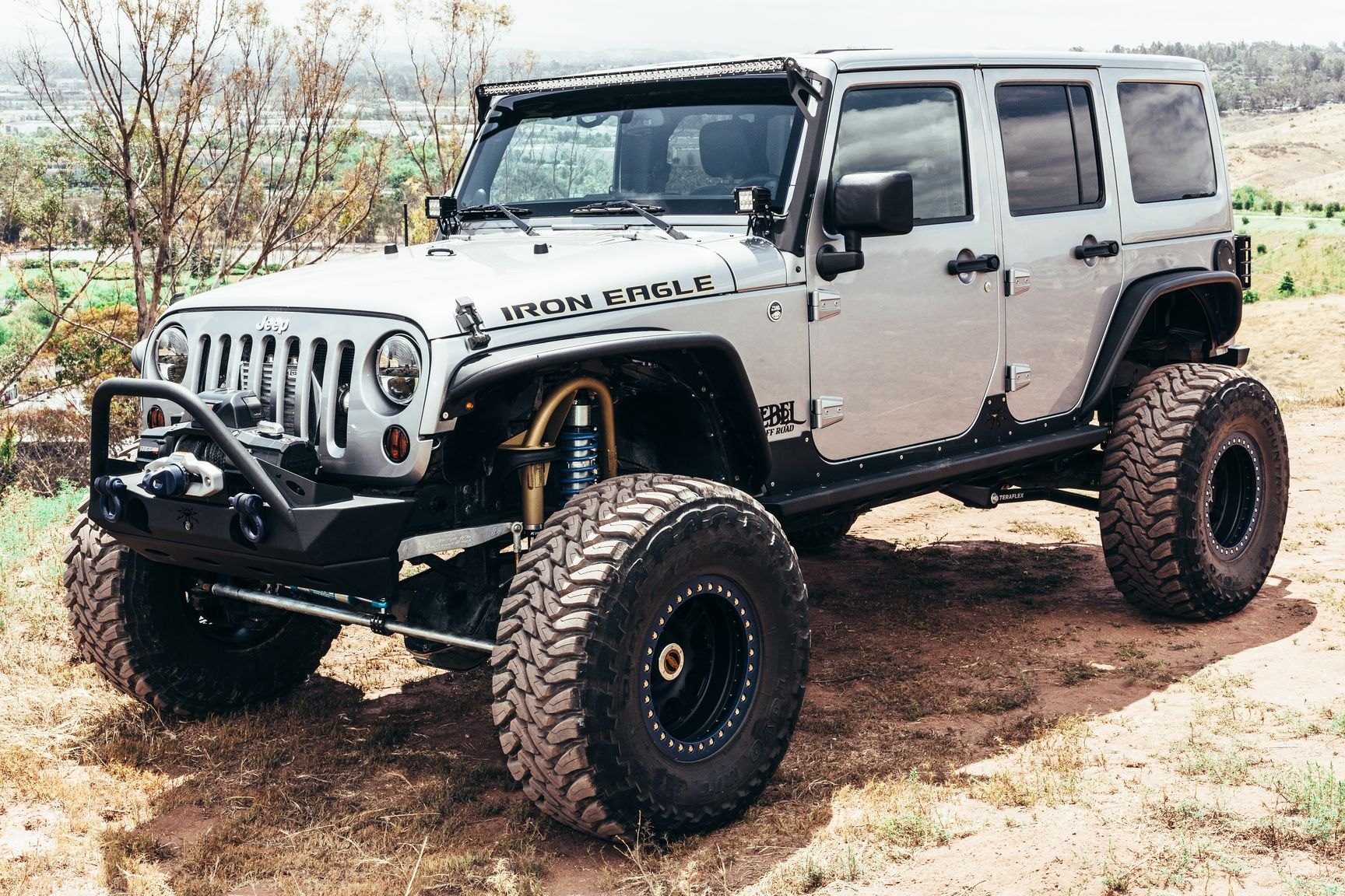 Off-Road Front Bumper with Warn Winch on Jeep Wrangler - Photo by Rebel Off-Road