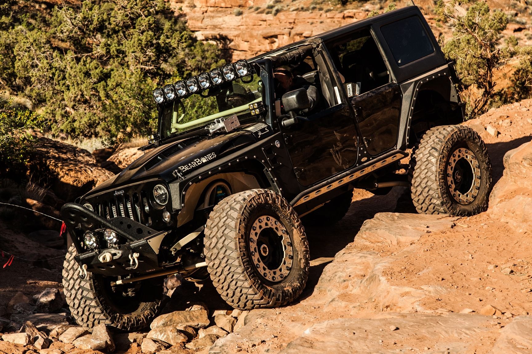 Black Lifted Jeep Wrangler with Windshield LED Lights - Photo by Rebel Off-Road