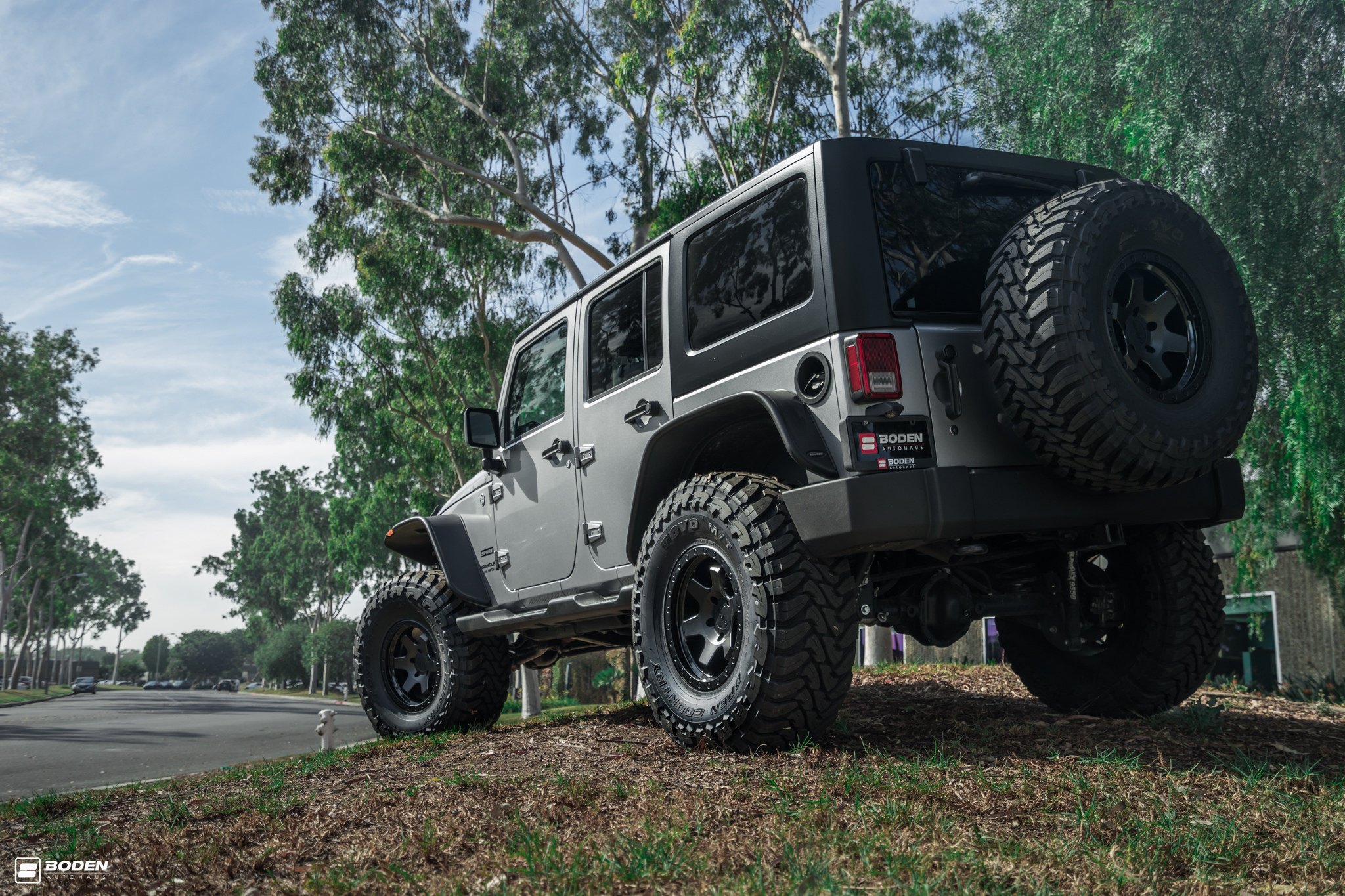 Gray Jeep Wrangler with Rotiform Spare Tire Kit - Photo by Boden Autohaus