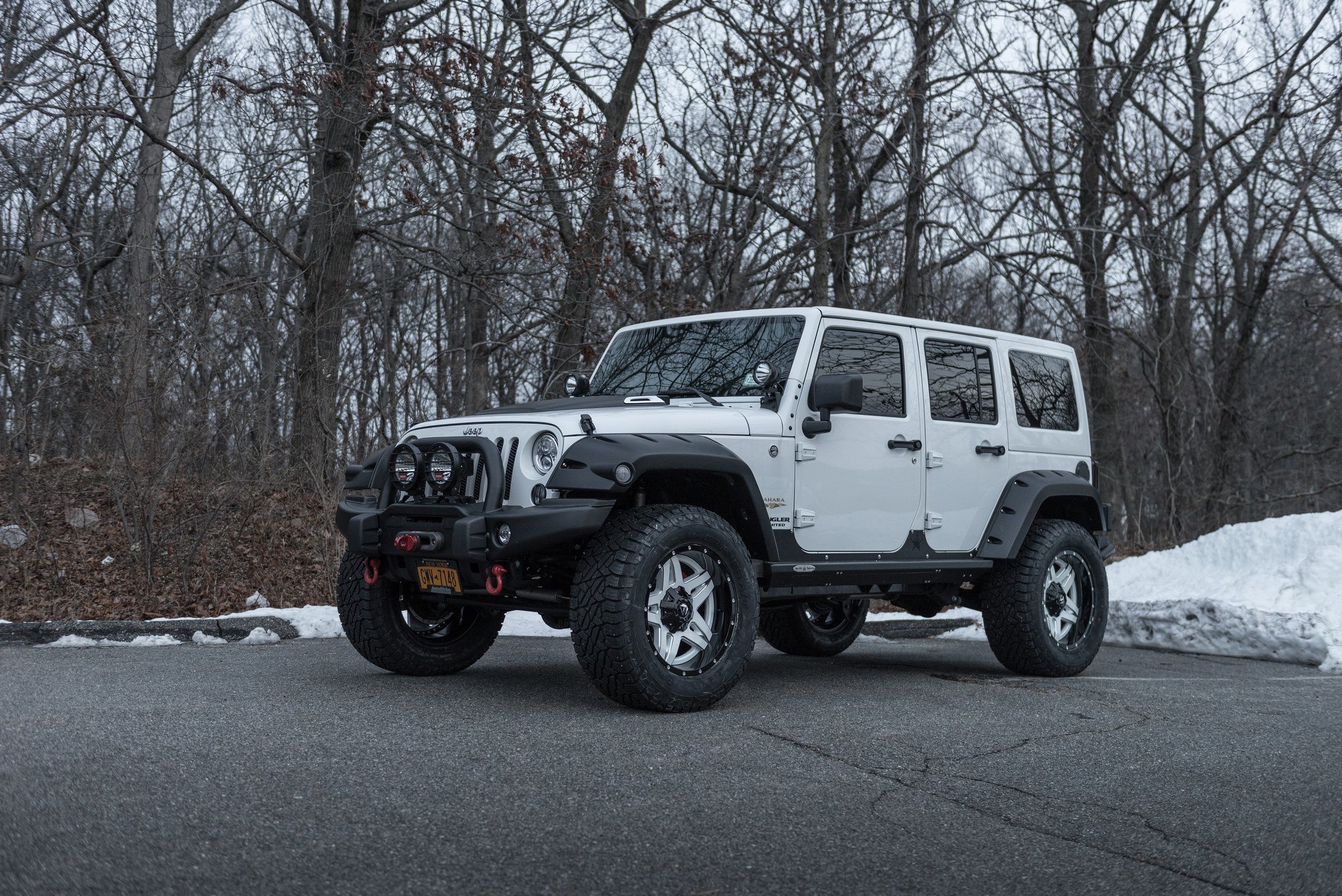Gray Jeep Wrangler with Off-road Winch Front Bumper - Photo by Fuel Offroad