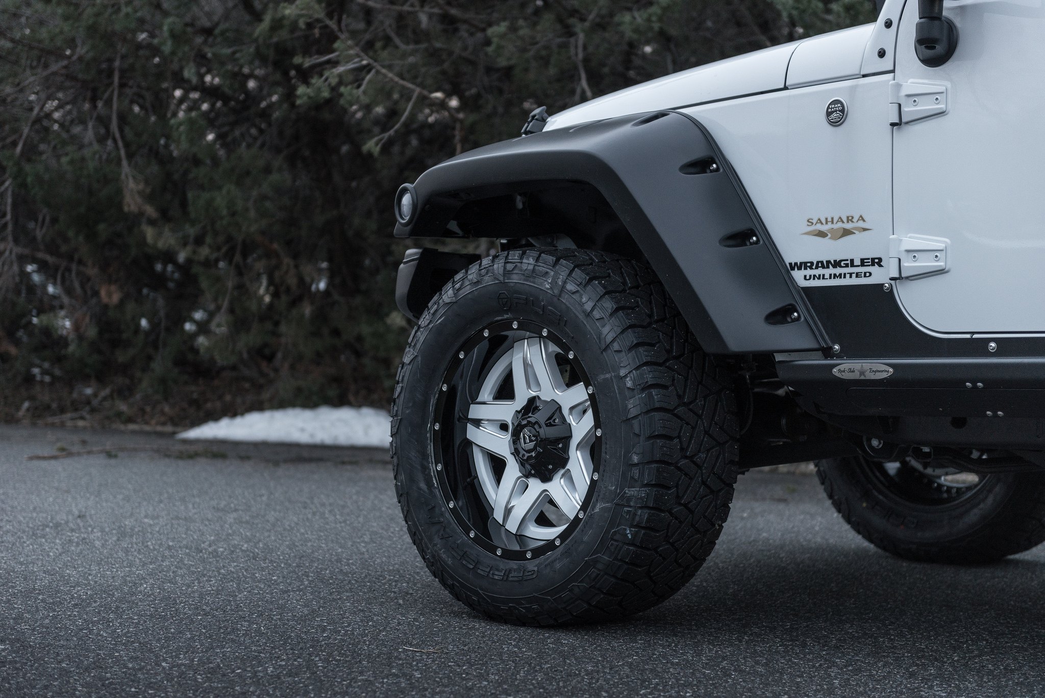 Fuel Offroad Custom Wheels on Gray Jeep Wrangler - Photo by Fuel Offroad