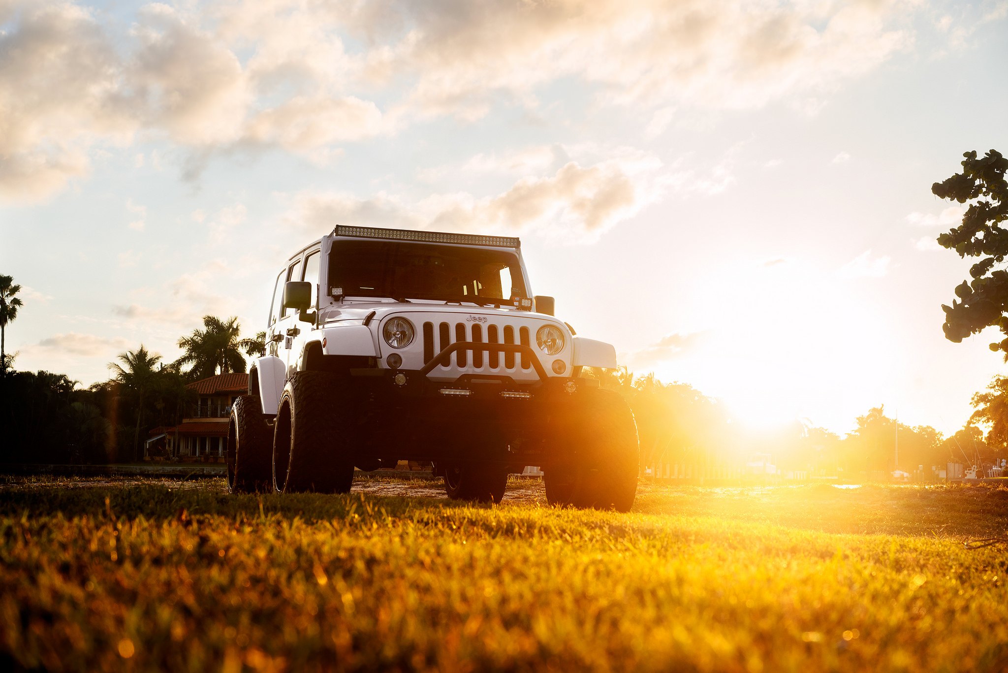White Jeep Wrangler with Custom Grille Guard - Photo by Fuel Offroad